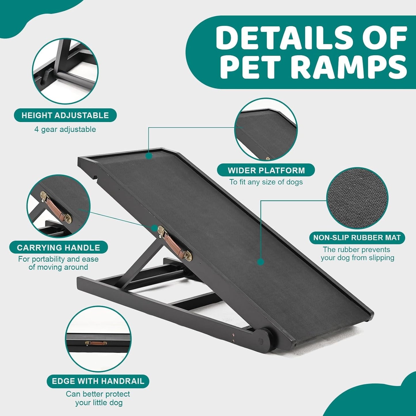 Lilypelle Foldable Pet Ramp for Small & Large dog,Adjustable Wood Dog Ramp