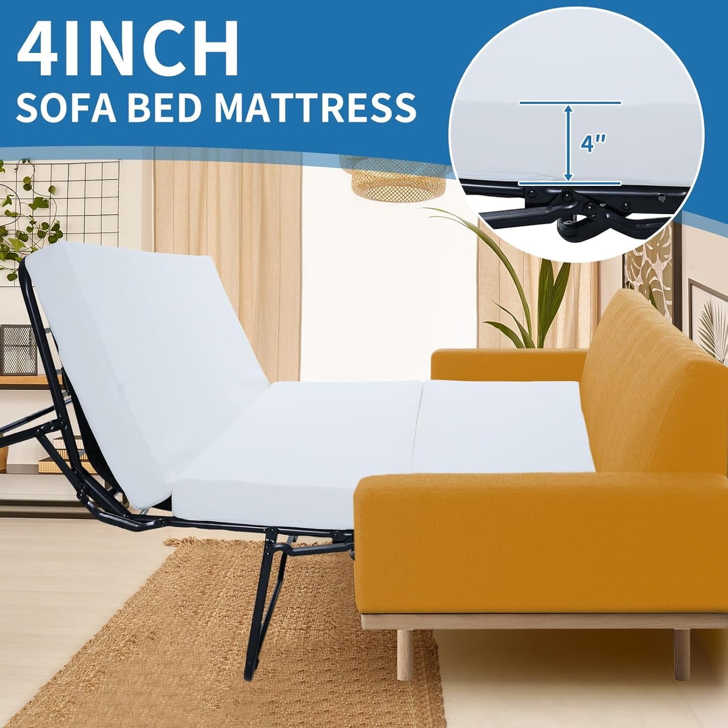 Lilypelle Foldable Sofa Bed Replacement Mattress Memory Foam 4 inch Pull Out Sofa Bed Mattress Full Size for Convertible Sleeper Sofa Couch Beds, Sofa Not Included, 72" L x 53" W x 4" H