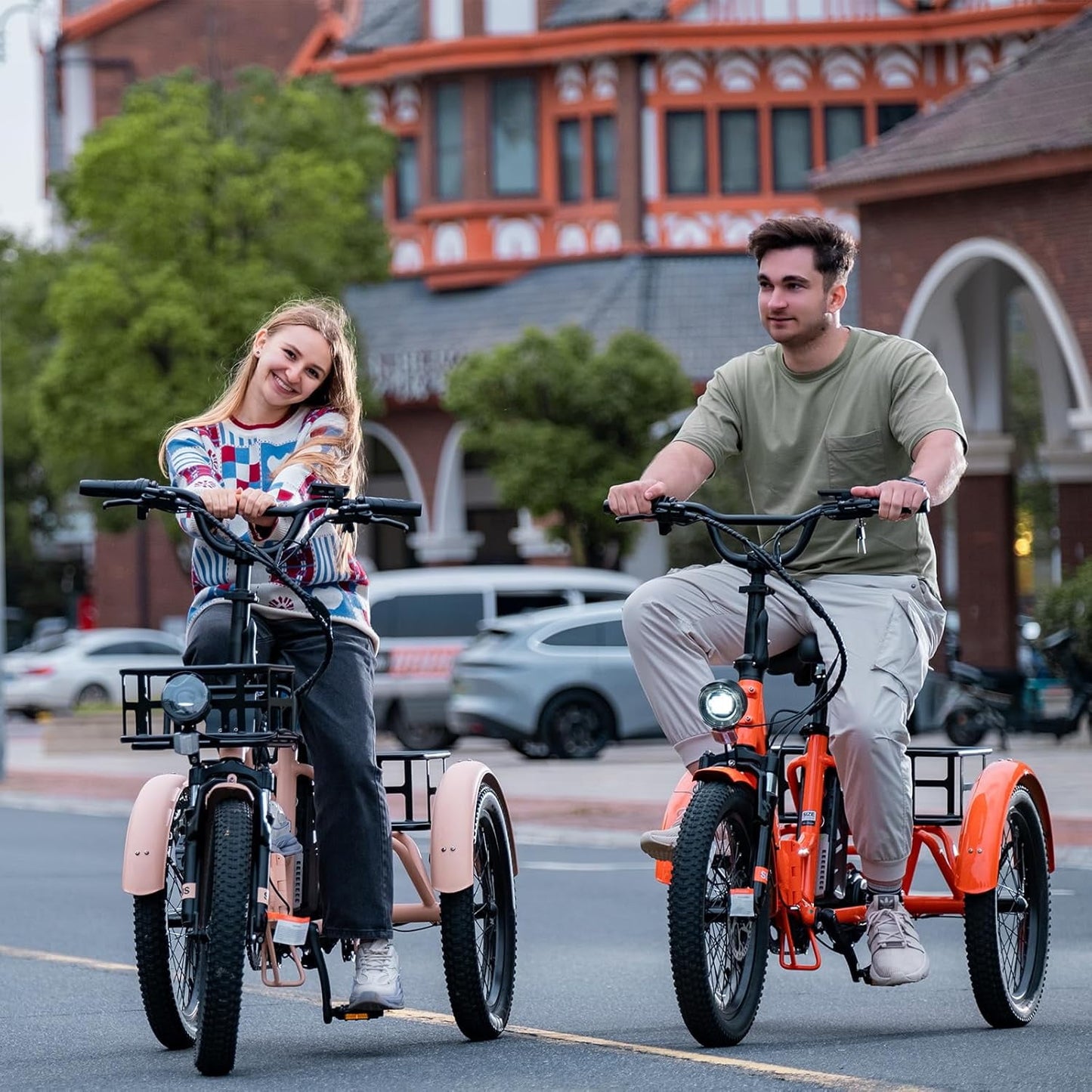 MOONCOOL Electric Tricycle for Adults, 20" Folding 3 Wheels Electric Bicycle, 48V 500W Motorized Three Wheel Ebike w/Aluminum Frame, Removable Battery and Basket