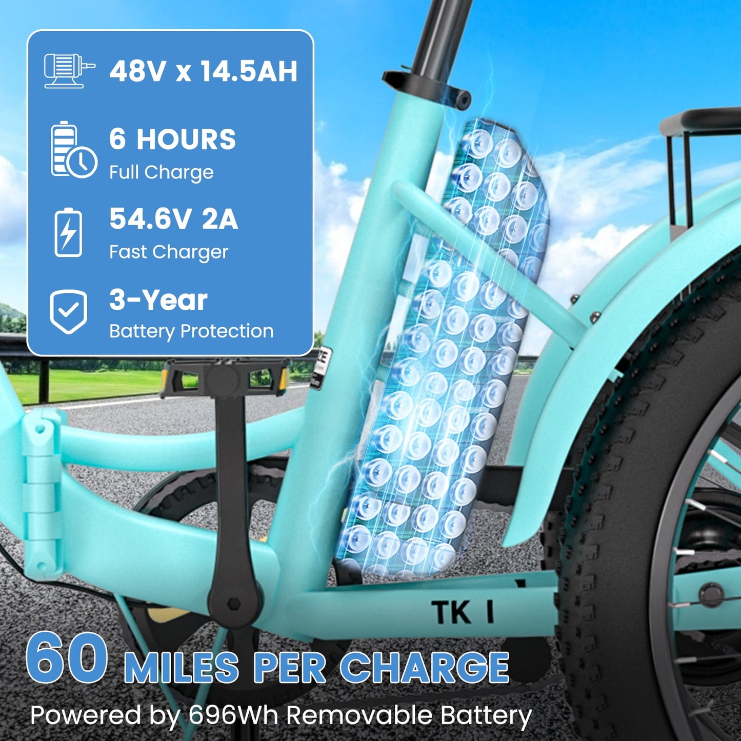 MOONCOOL Electric Trike, Electric Tricycle for Adults, 20" Folding 3 Wheels Electric Bicycle, 48V 750W Motorized Three Wheel Ebike with Aluminum Frame, Removable Battery and Basket, UL2849