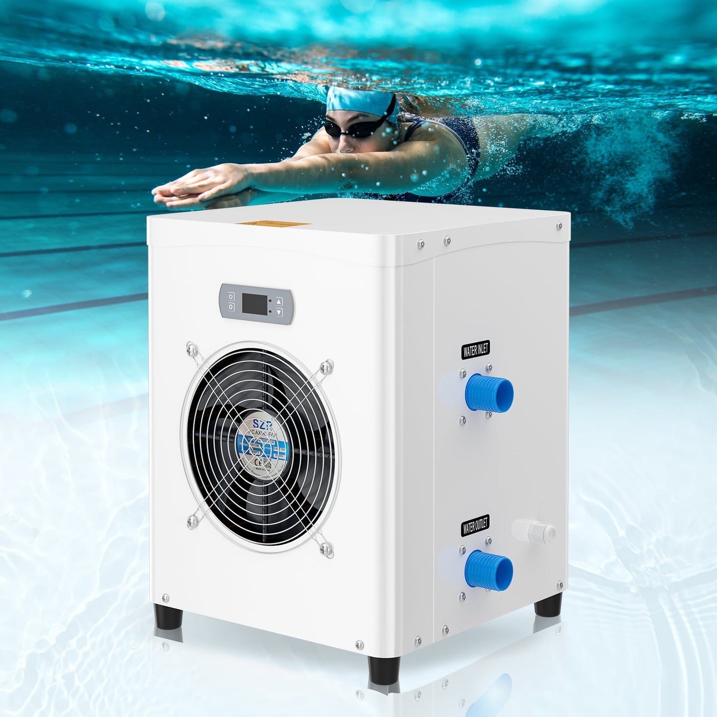 Lilypelle 16000 BTU Electric Pool Heaters for 5000GAL Above Ground Pools,110V 60HZ Efficient, Quiet Pool Heat Pump With Anti-leakage system and Child Lock Up to 107℉，50dB，5.6COP