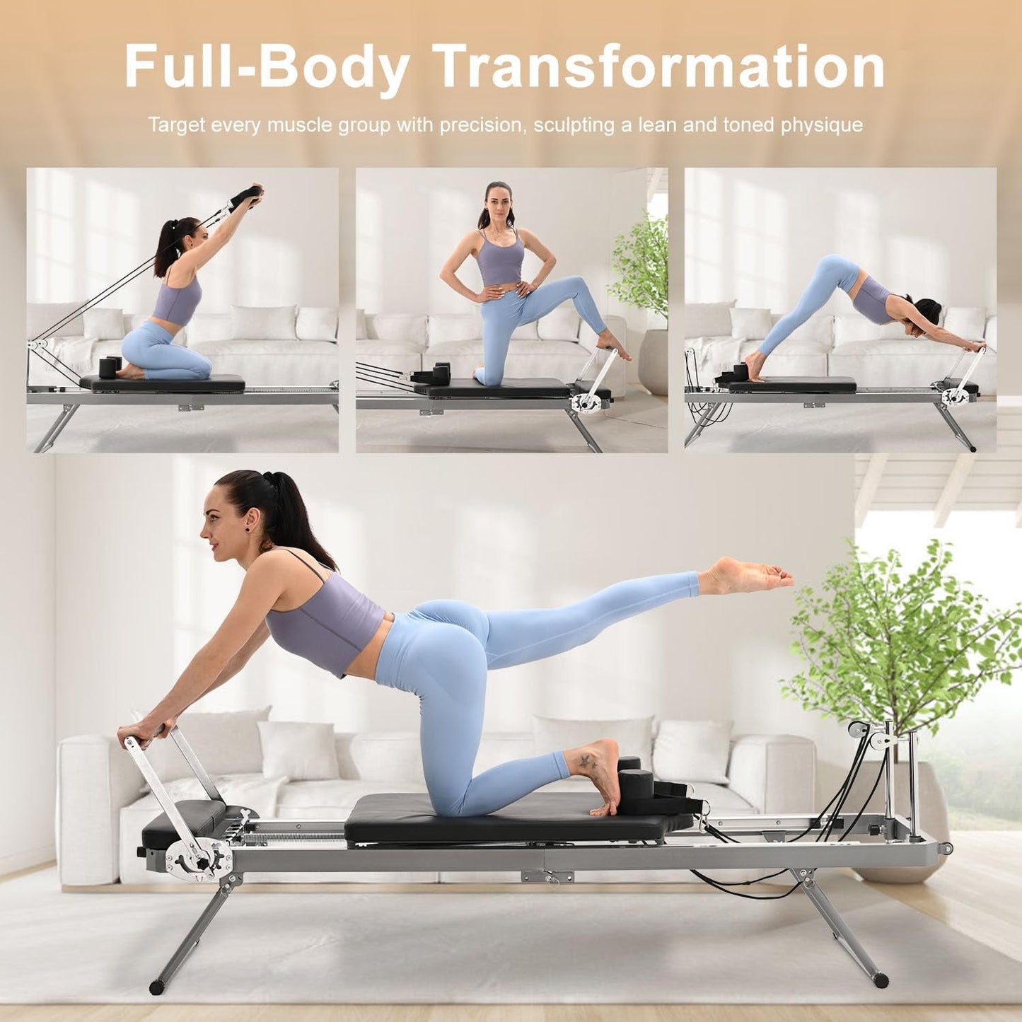 Lilypelle Pilates Reformer Machine Equipment with Spring for Home Workout,Foldable Reformer Pilates for Beginner ,300lbs load-bearing