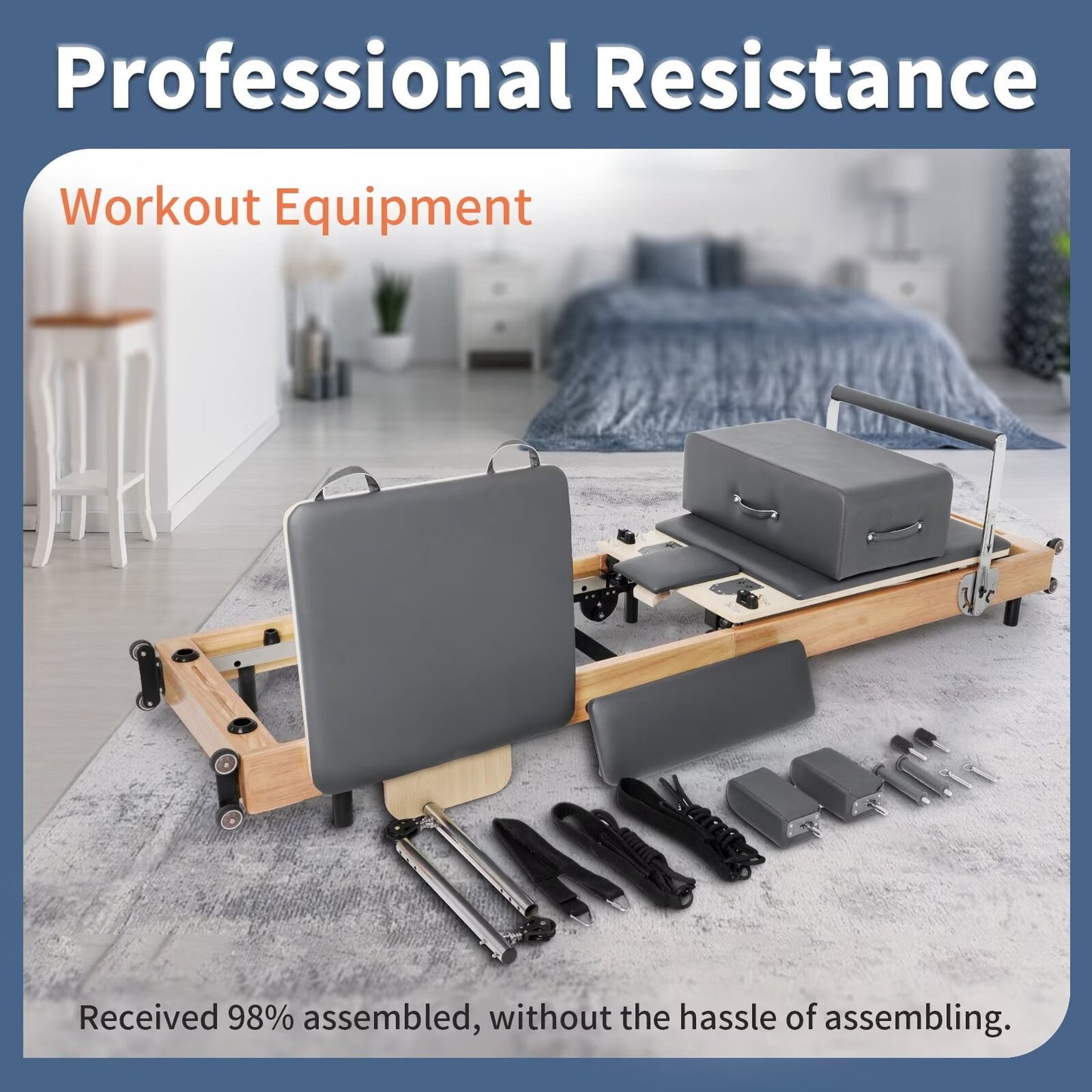 Lilypelle Pilates Reformer Machine Equipment with Spring for Home Workout,Foldable Reformer Pilates for Beginner ,300lbs load-bearing