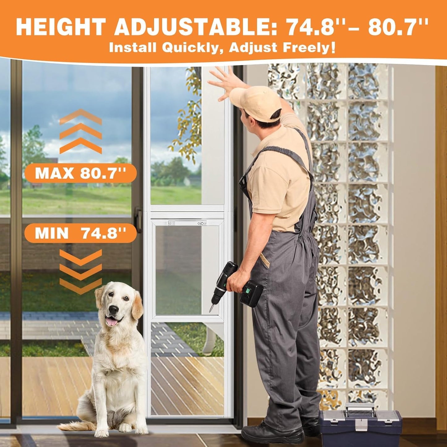 Lilypelle Dog Door for Sliding Glass Door, 74.8''-80.7'' Adjustable Sliding Glass Door for Small Dog & Cat Door