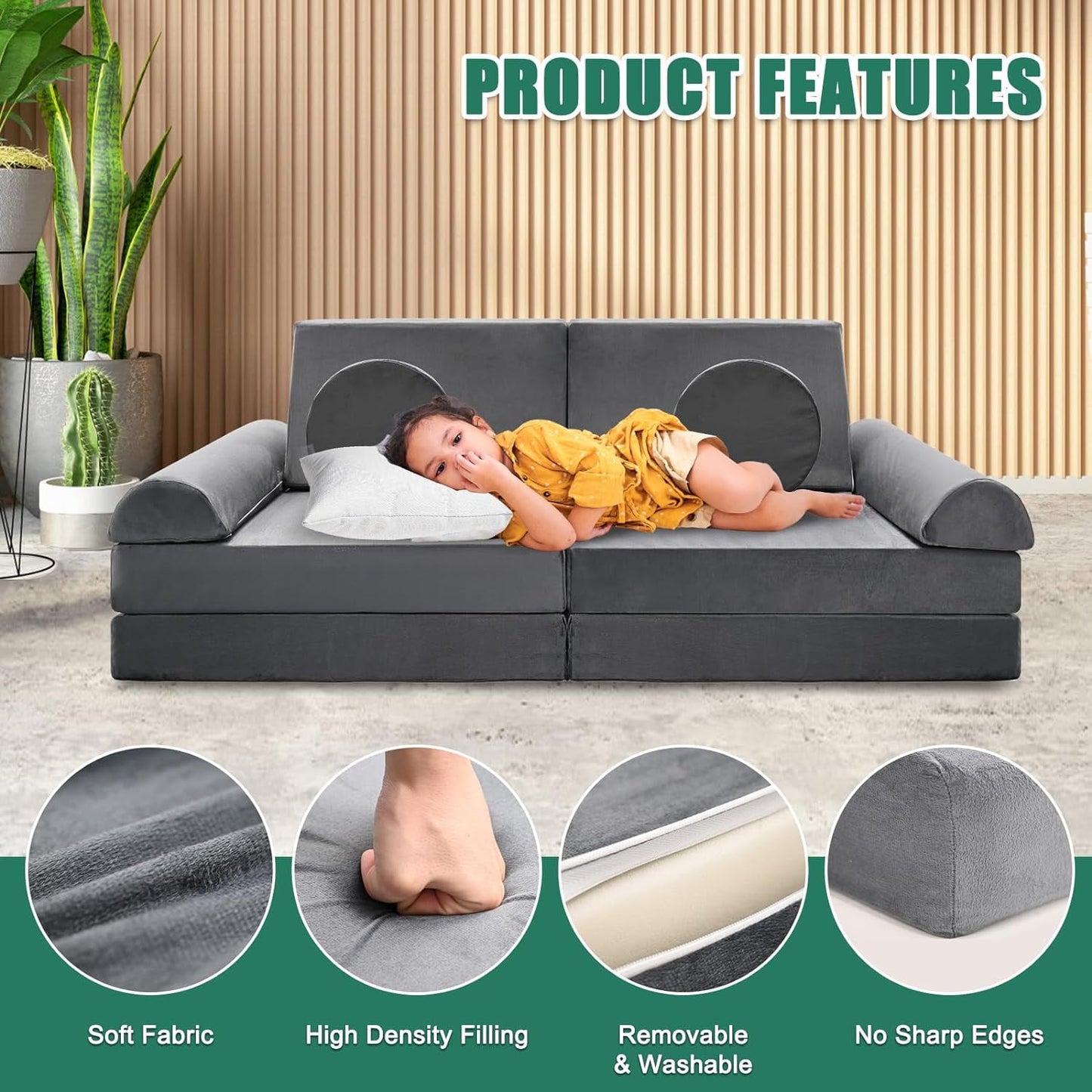 Lilypelle Foam Convertible Modular Fold Out Sofa, Grey