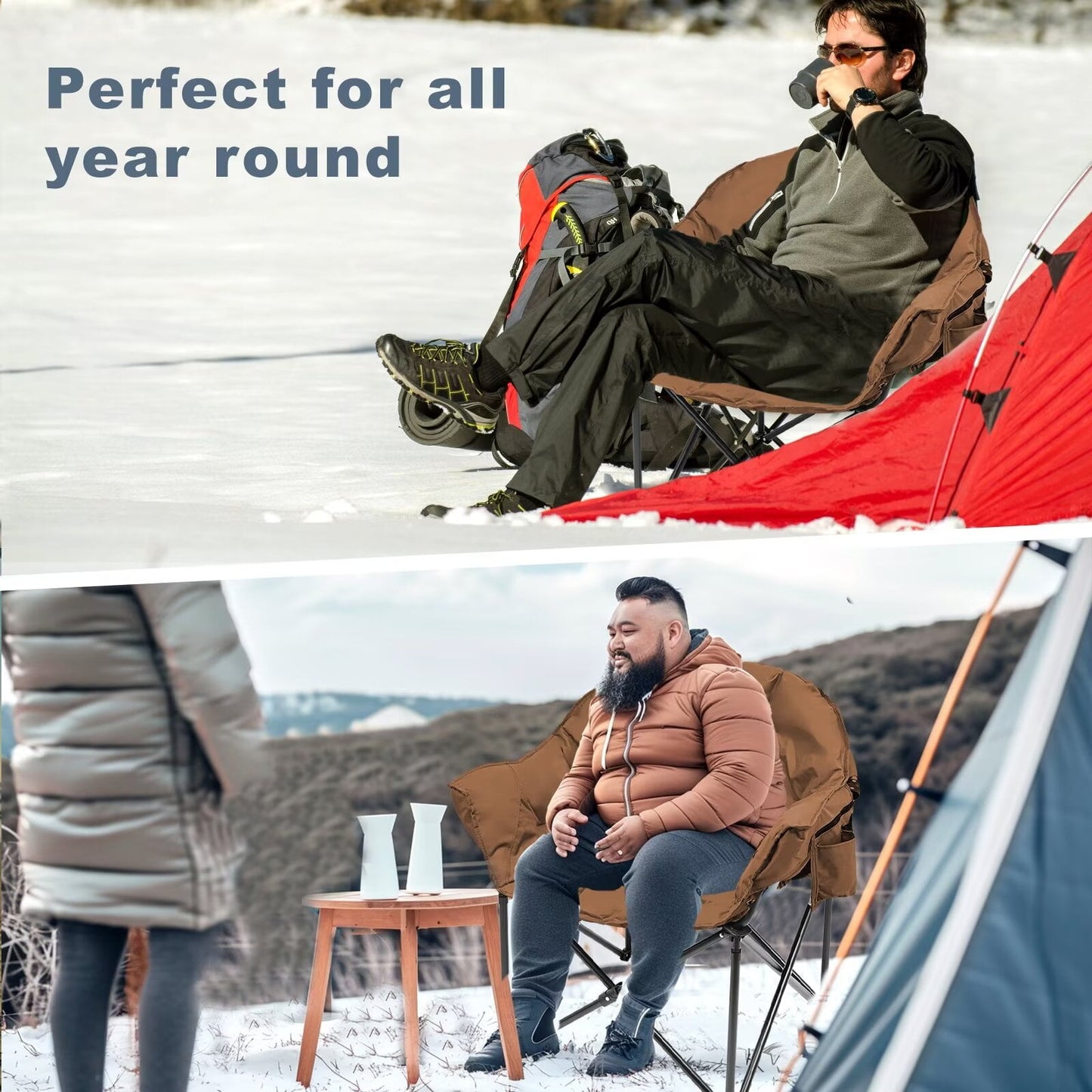 LILYPELLE Oversized Heated Camping Chair, Patio Lounge Chairs with 3 Heat Levels, Portable Folding Heated Chair Round Moon Saucer Folding Lawn Chair Outdoor Chair for Camping, Lounge Patio