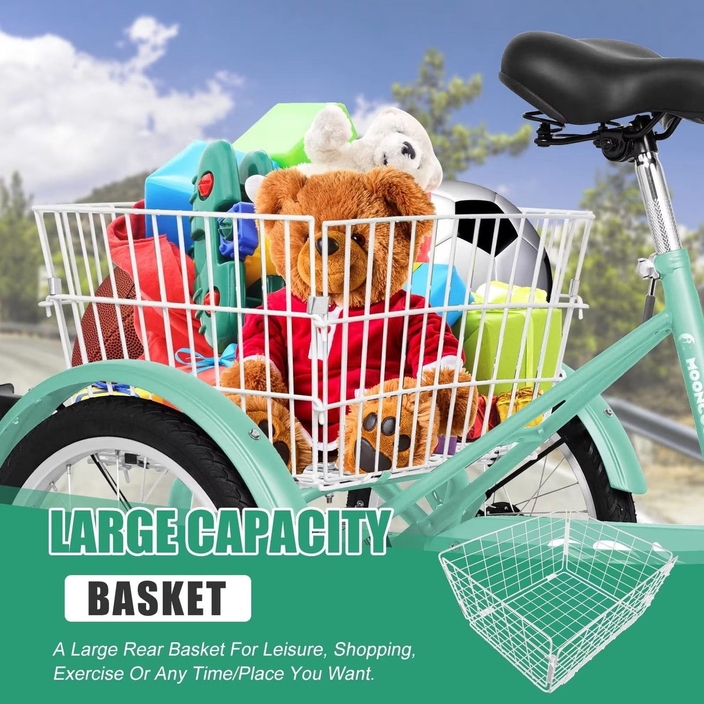 Lilypelle Kids Tricycle with 16" Wheels，1-Speed Trike for Adult Beginner Riders, 3 Wheels Bike with Basket for Exercise & Shopping & Picnic，Stars&Stripes