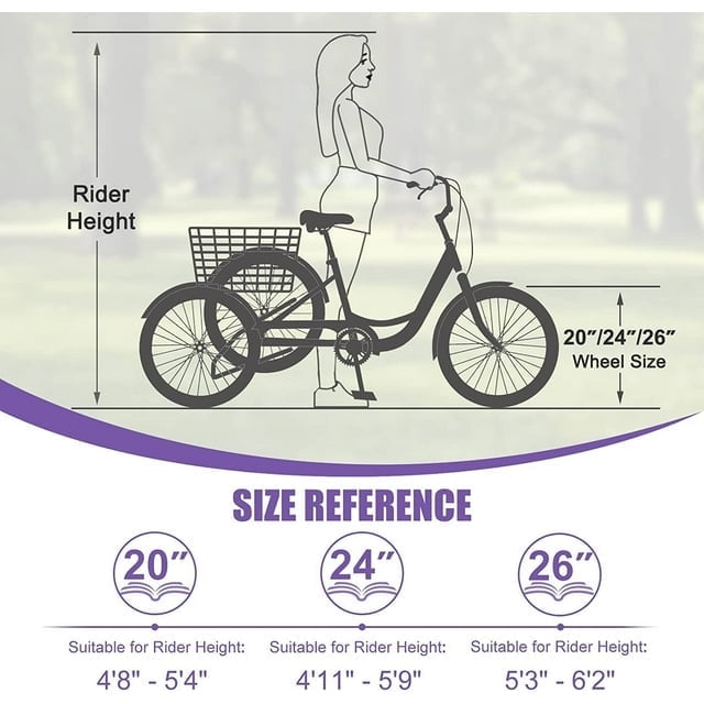 Lilypelle Adult Tricycles 7 Speed 20 inch Three Wheel Bike Cruiser Trike with Low-Step Through Frame/Large Basket for Men, Women, Seniors,Mint Blue