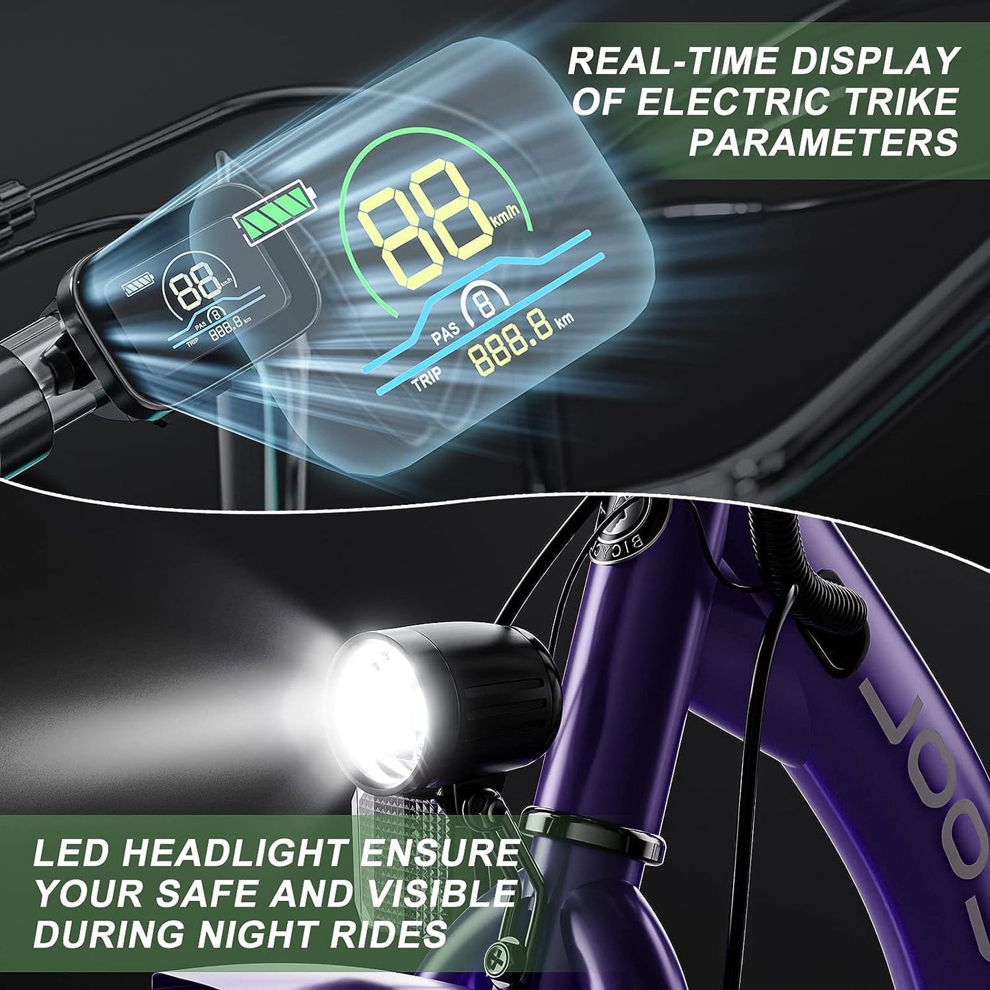 Lilypelle 24" 26" 3 Wheel Electric Tricycle for Adults, 350W 36V 7 Speeds Motorized Electric Trike Three Wheel Electric Bikes Bicycle with Large Basket for Women Men,Purple