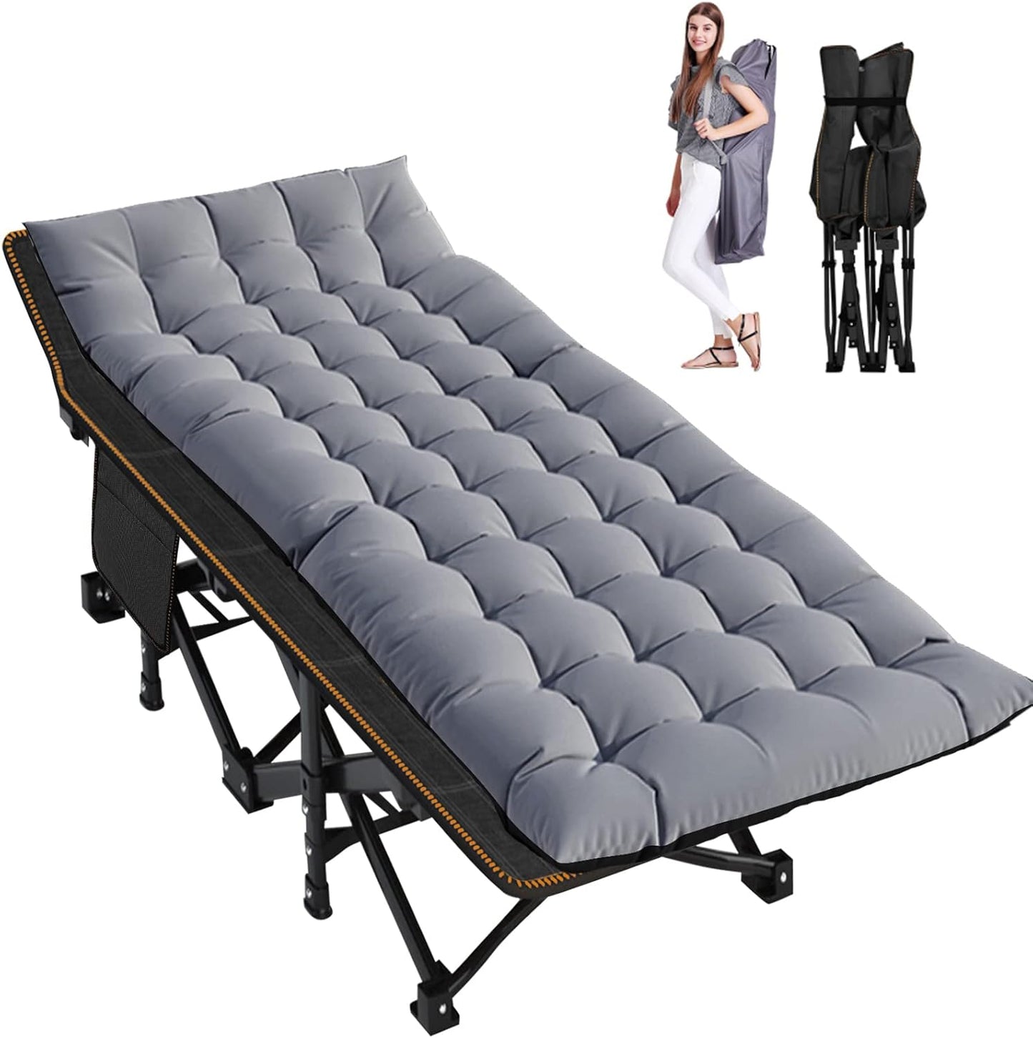LILYPELLE Folding Camping Cot, Heavy Duty Sleeping Cots with Carry Bag, Double Layer Oxford Portable Travel Camp Cots for Home, Office Nap and Outdoor Beach