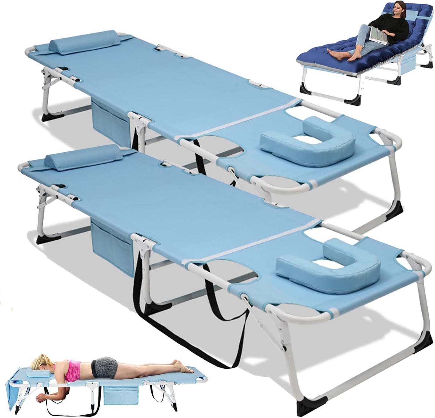 LILYPELLE Tanning Chair with Face Hole, Heavy Duty Outside Lounge Chair with Mattress, Folding Outdoor Face Down Tanning Chair Arm Hole for Beach Poolside Patio Sunbathing Lawn Camping