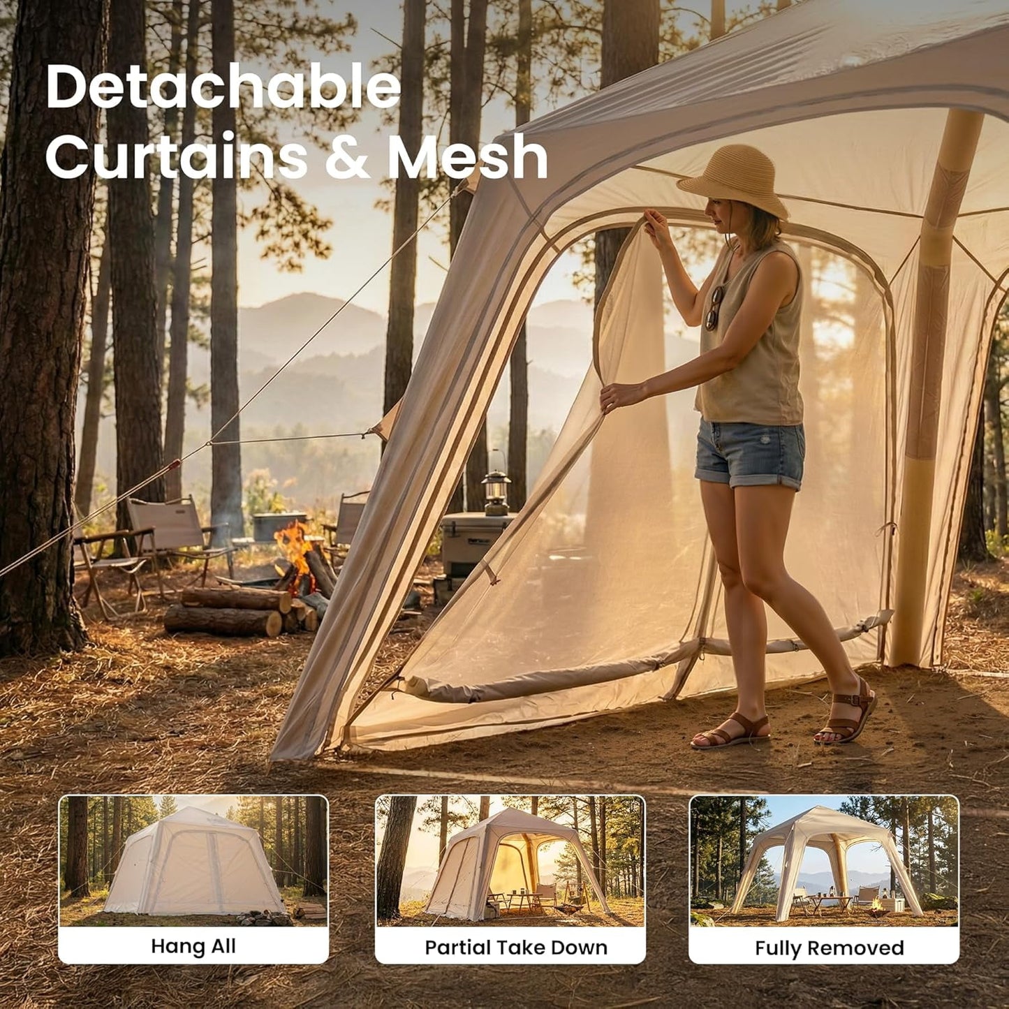 Lilypelle 4-6 Person Inflatable Camping Tent, 9.8ft x 9.8ft x 7.6ft Easy Setup Blow Up Tent with Hand Pump, PU3000mm Waterproof & Breathable 4 Season Glamping Tent for Outdoor Camping