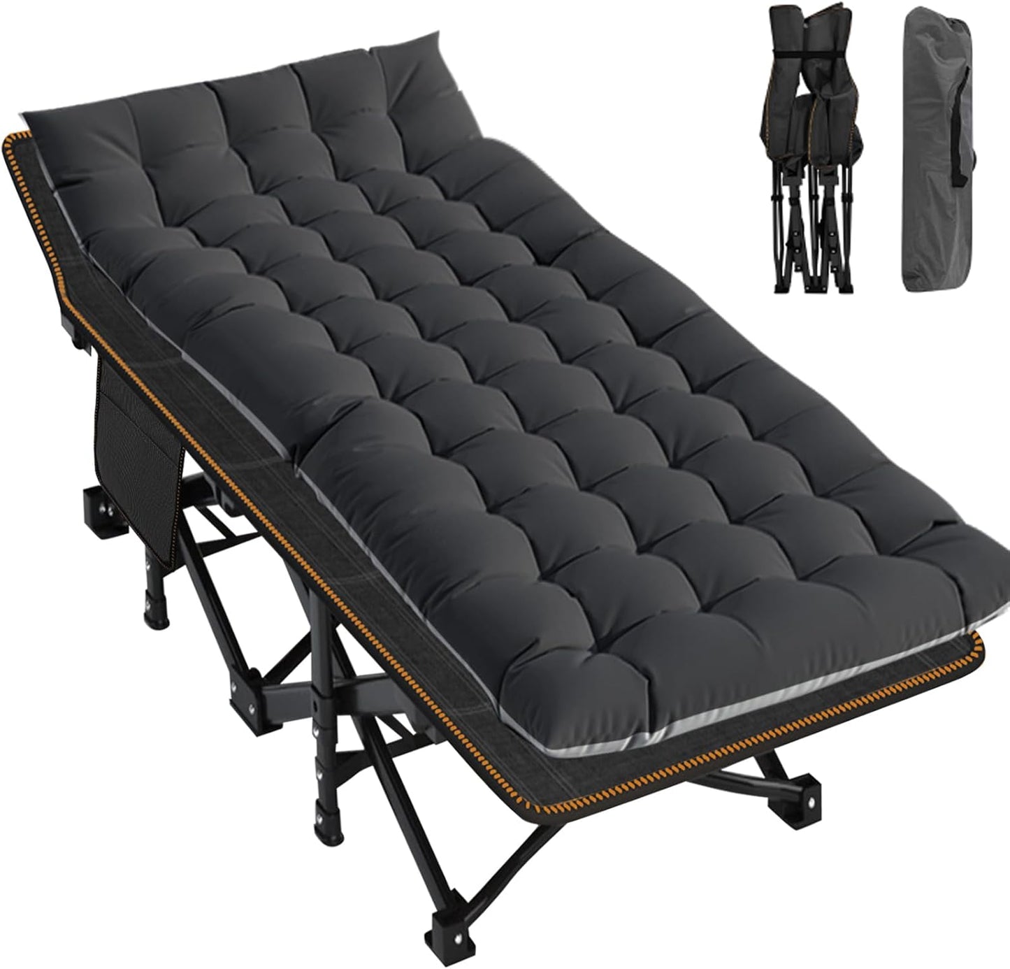 LILYPELLE Folding Camping Cot, Heavy Duty Sleeping Cots with Carry Bag, Double Layer Oxford Portable Travel Camp Cots for Home, Office Nap and Outdoor Beach