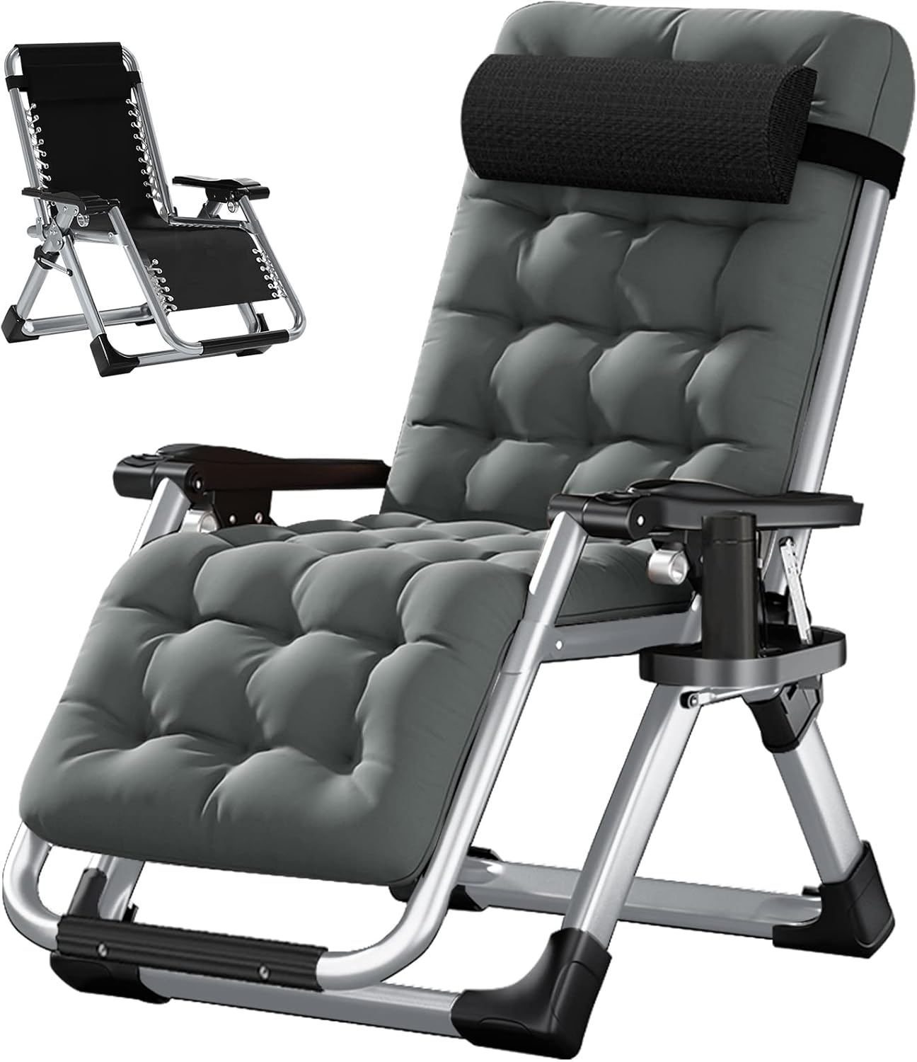 LILYPELLE Zero Gravity Chair, Premium Lawn Recliner Folding Portable Chaise Lounge with Detachable Cushion, Headrest and Cup Holder, Reclining Patio Lounger Chair