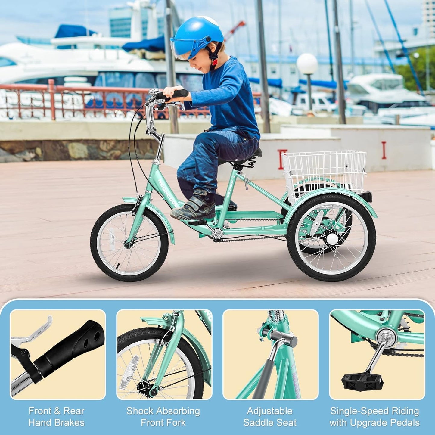 Lilypelle 16 inch Tricycle Kids Trikes for Beginner Riders, Single Speed 3 Wheel Bikes for Boys Girls, Low Step Through Three-Wheeled Bicycles with Rear Basket