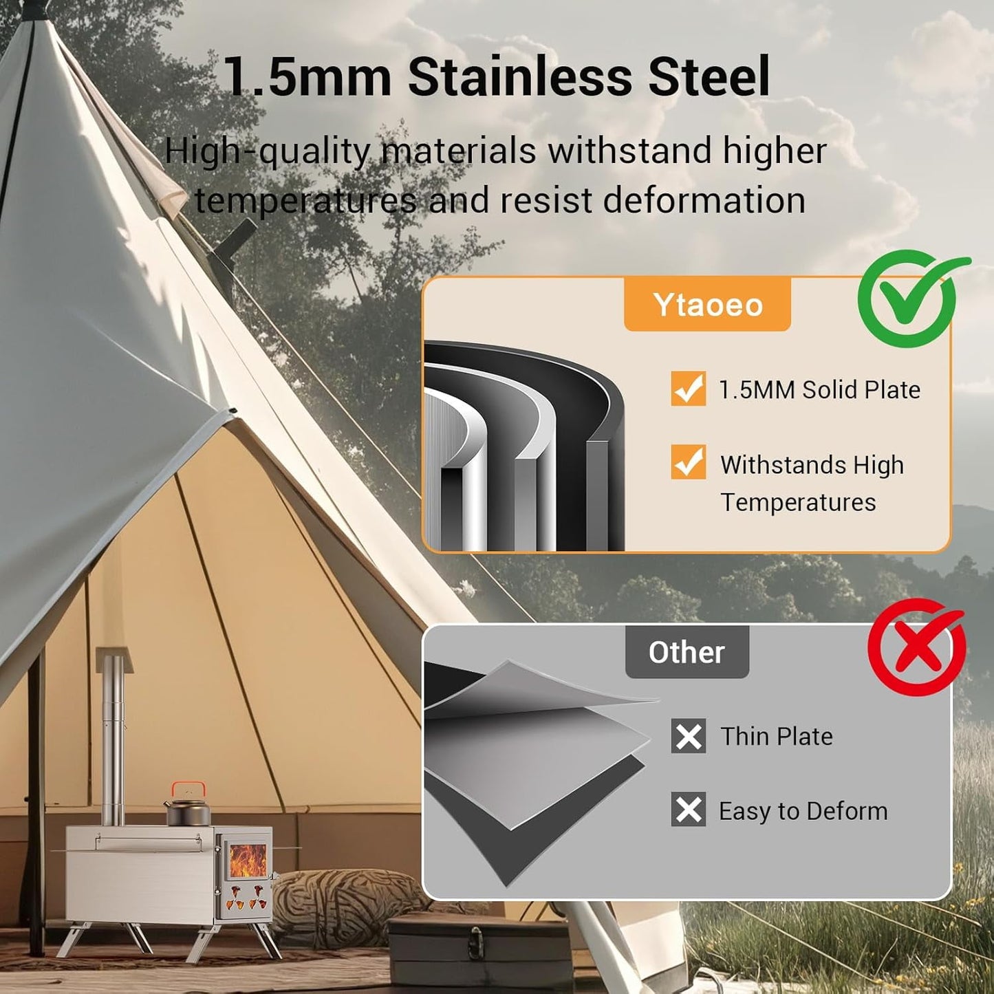 Lilypelle Portable Wood Stove Camping Hot Tent BBQ Stove with 7 Chimney Pipe for Tents, Travel, Camping, Cooking, Ice Fishing, Hunting, Boiling Water - Large（18" x 9.8" x 10.6"）
