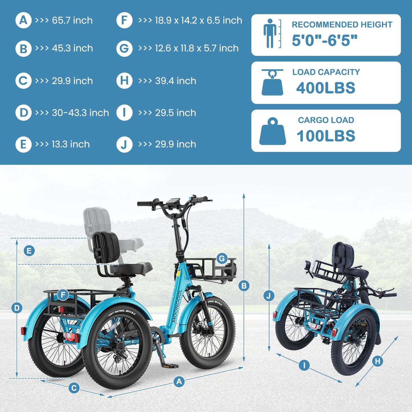 MOONCOOL TK1 Pro Electric Trike, Electric Tricycle for Adults, 20" Folding 3 Wheels Electric Bicycle, 48V 750W Motorized Ebike with Aluminum Frame, Removable Battery and Basket, UL2849