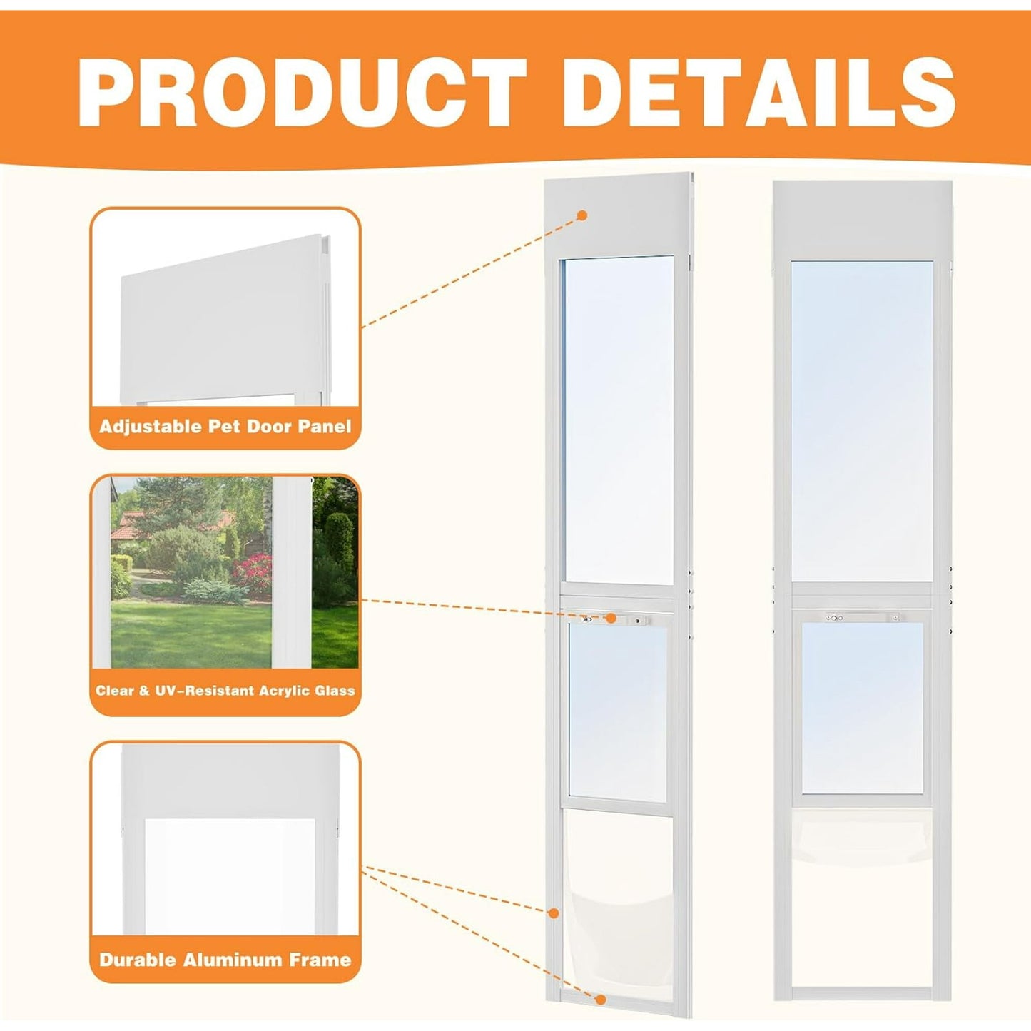 Lilypelle Dog Door for Sliding Glass Door, 74.8''-80.7'' Adjustable Sliding Glass Door for Small Dog & Cat Door