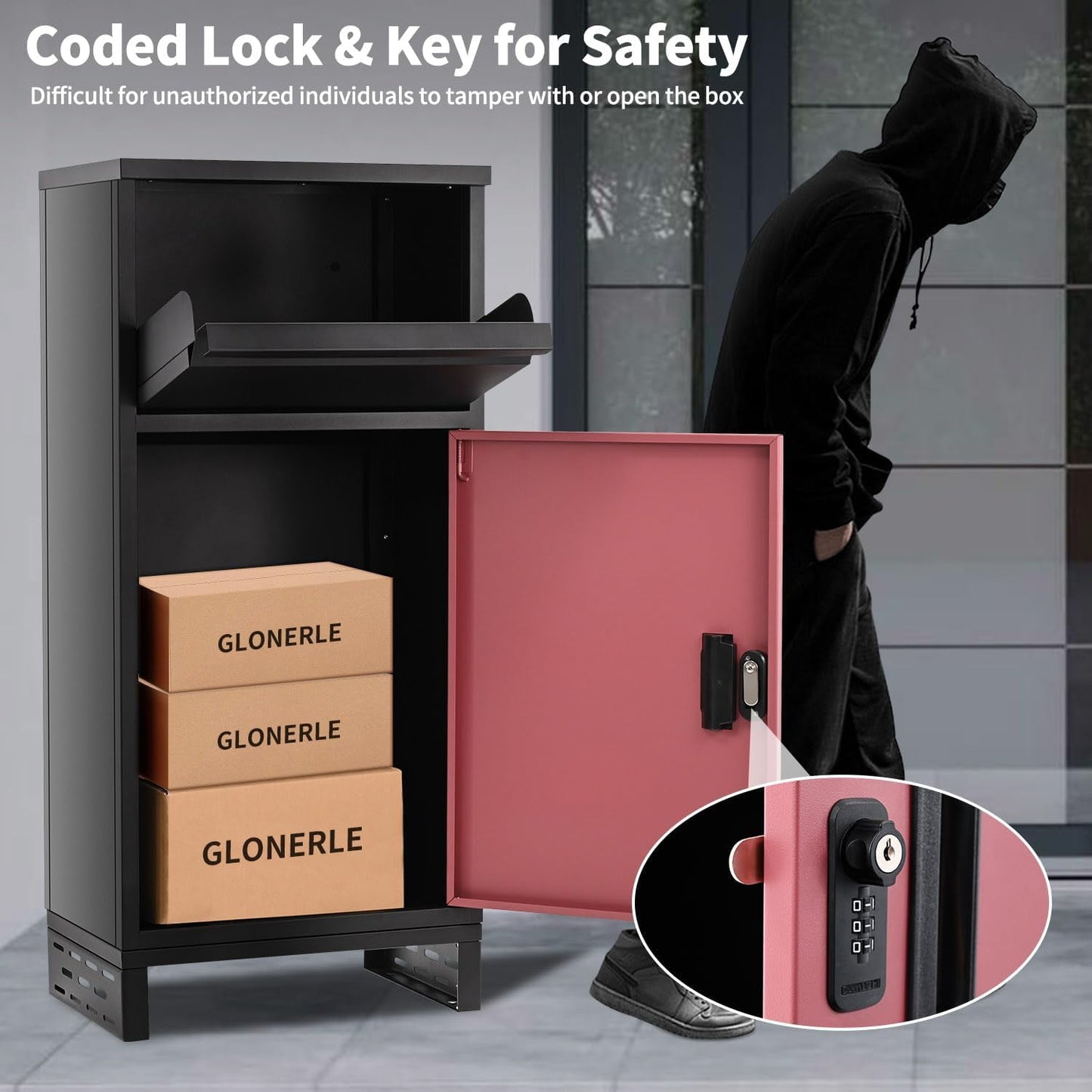 Lilypelle Outside Package Delivery Boxes , 7" x 11" x 34" Large Galvanized Steel Wall and Floor Mount Locking Mailbox, Anti-Theft Delivery Box for Porch, IPX3 Waterproof