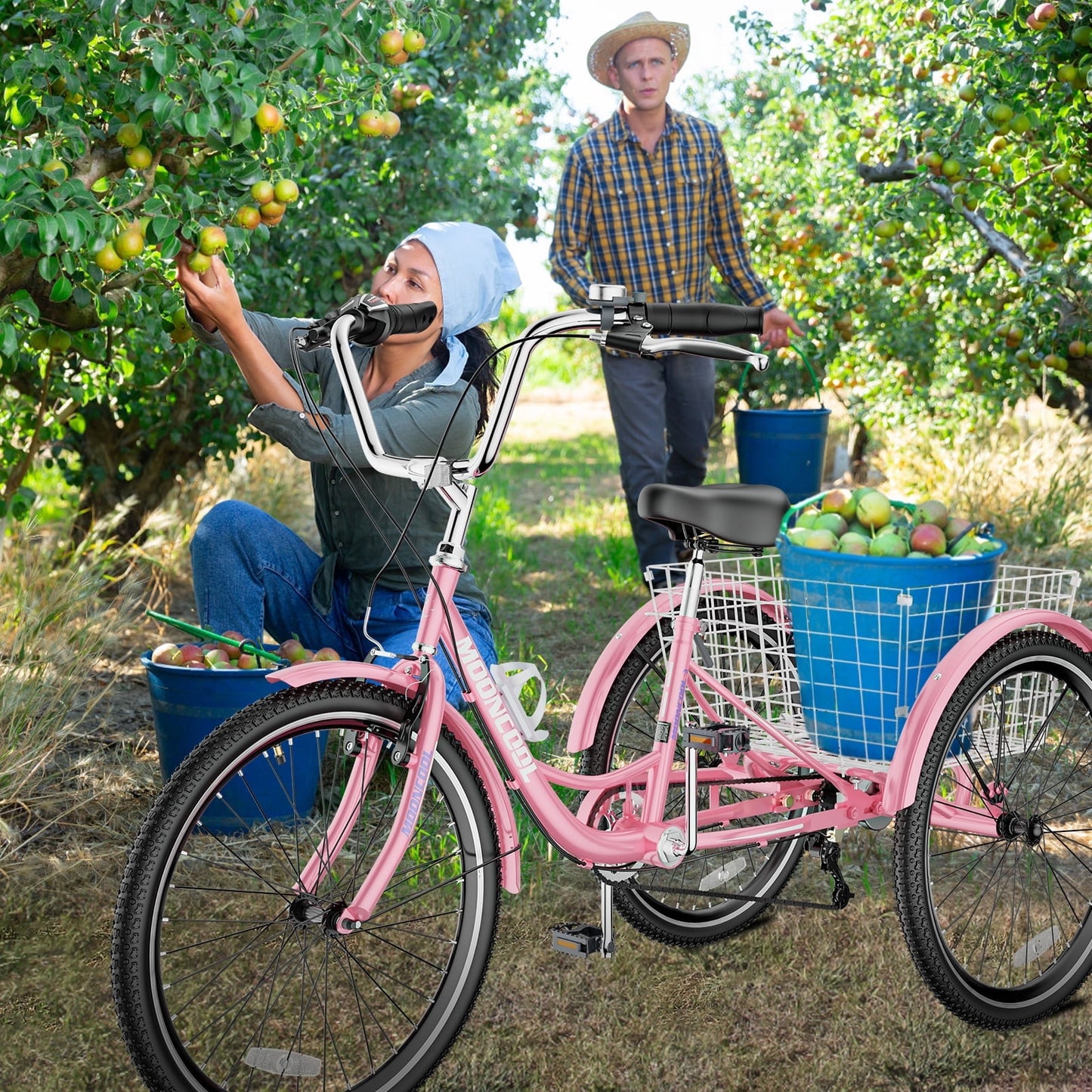 Lilypelle Adult Tricycles 7 Speed 24 inch Three Wheel Bike Cruiser Trike with Low-Step Through Frame/Large Basket for Men, Women, Seniors,Pink