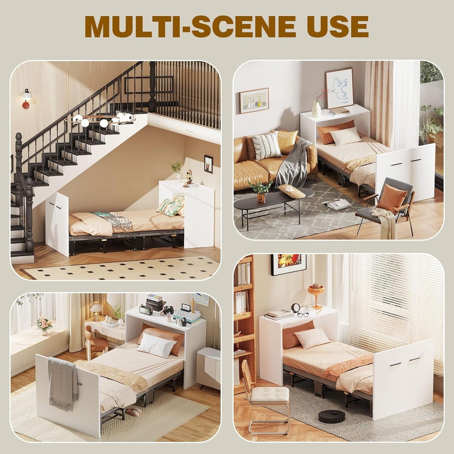 Lilypelle Murphy Bed Cabinet, Folding Bed Roll Away Beds with Mattresses for Adult, Pull Out Murphy Chest Bed Daybed w/ Trundle Guest Bed for Apartment Study Room Office Nap Bed (Cot Size: 75" x 29")