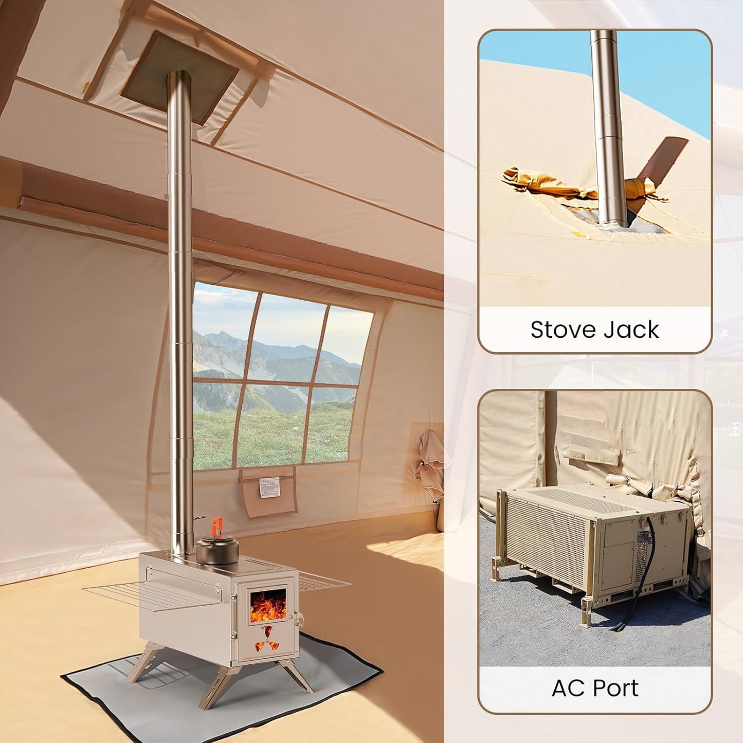 Lilypelle 4-6 Person Blow Up Inflatable Tent with Stove Jack, Hot Tent for Camping with Hand Pump, Waterproof Inflatable Camp Tent, Easy Setup Glamping Inflatable House,10.5ft X 8.2ft X 6.9ft