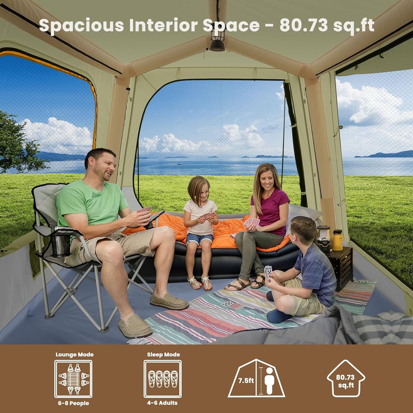 Lilypelle 4-6 Person Blow Up Inflatable Tent, 2-in-1 SUV Tailgate Hot Tent with Stove Jack, Easy Setup Camping Tent with Hand Pump, Waterproof Inflatable House for Outdoor