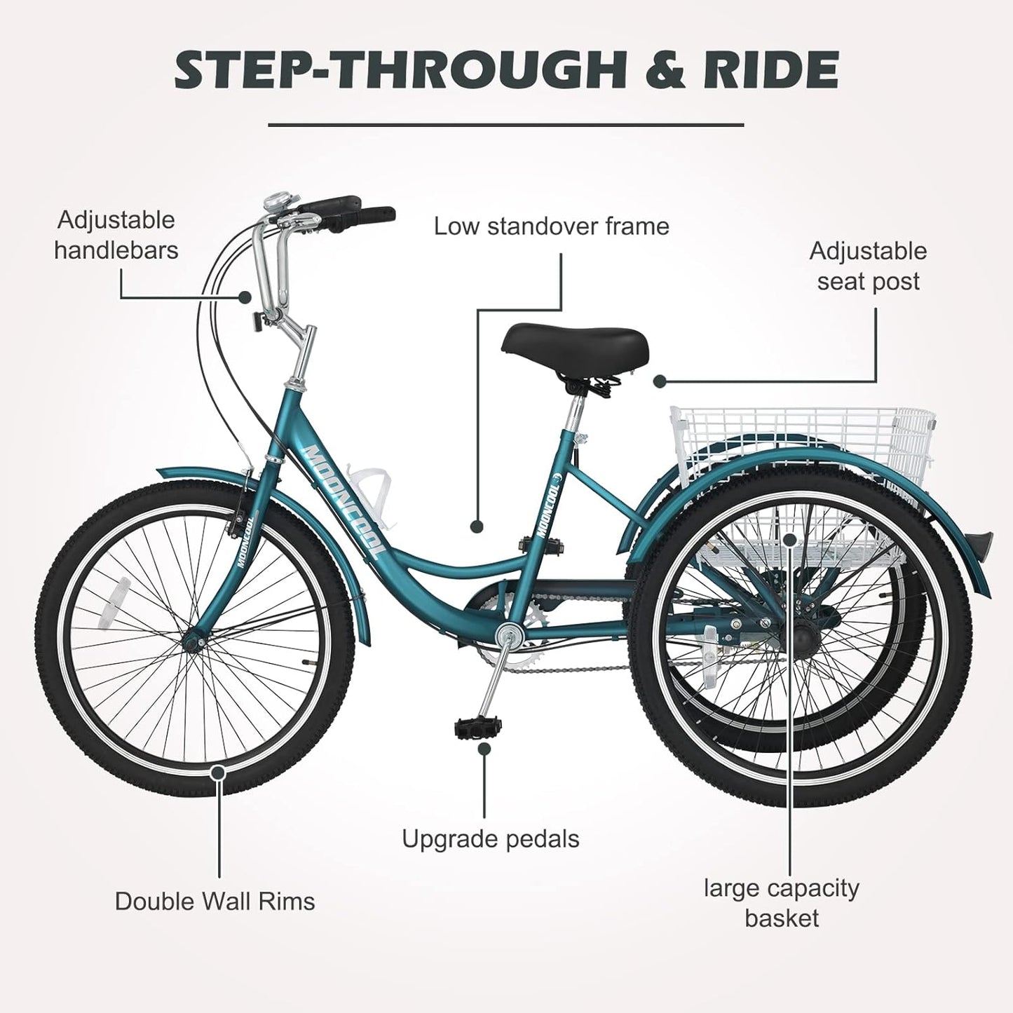 LILYPELLE Adult Tricycle 1 Speed, 3 Wheel Bike Adult, 24inch Wheels Cruiser Bikes with Cargo Basket for Seniors, Women, Men