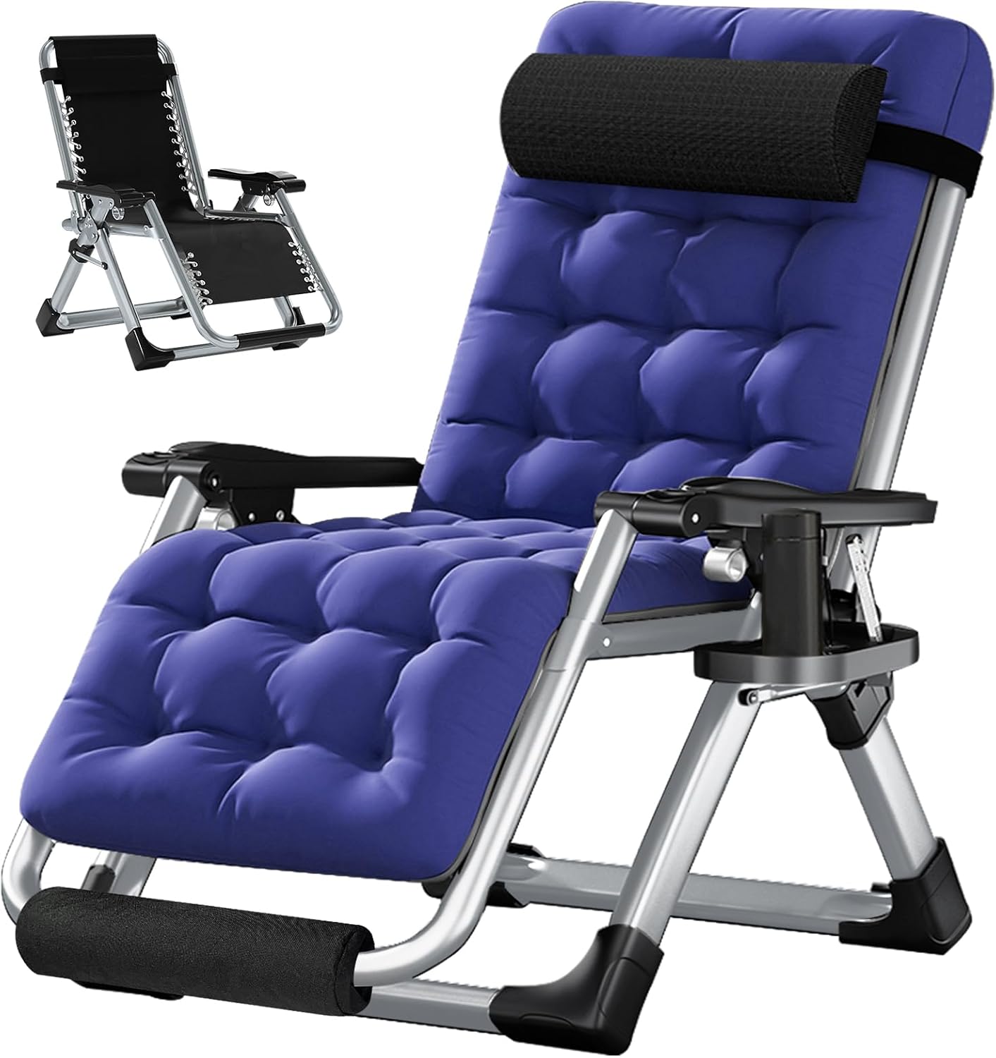 LILYPELLE Zero Gravity Chair, Premium Lawn Recliner Folding Portable Chaise Lounge with Detachable Cushion, Headrest and Cup Holder, Reclining Patio Lounger Chair