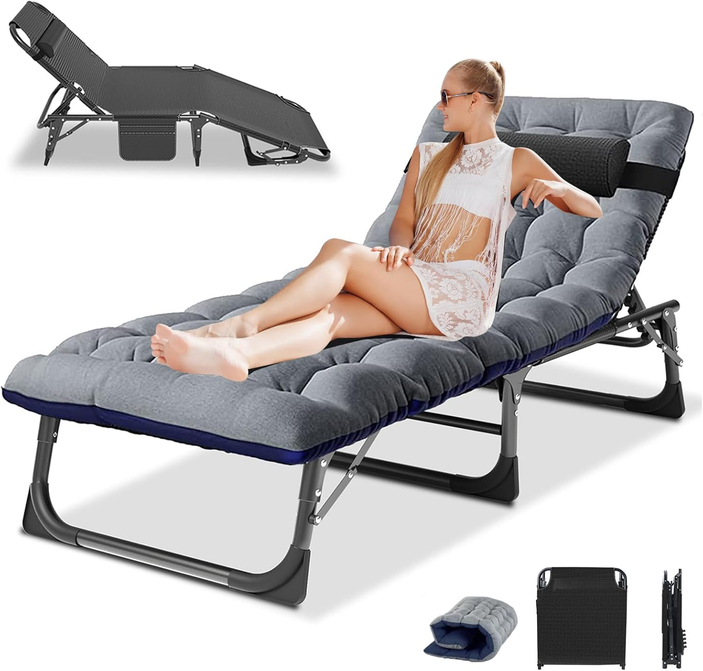 LILYPELLE Tanning Chair with Face Hole, Heavy Duty Outside Lounge Chair with Mattress, Folding Outdoor Face Down Tanning Chair Arm Hole for Beach Poolside Patio Sunbathing Lawn Camping