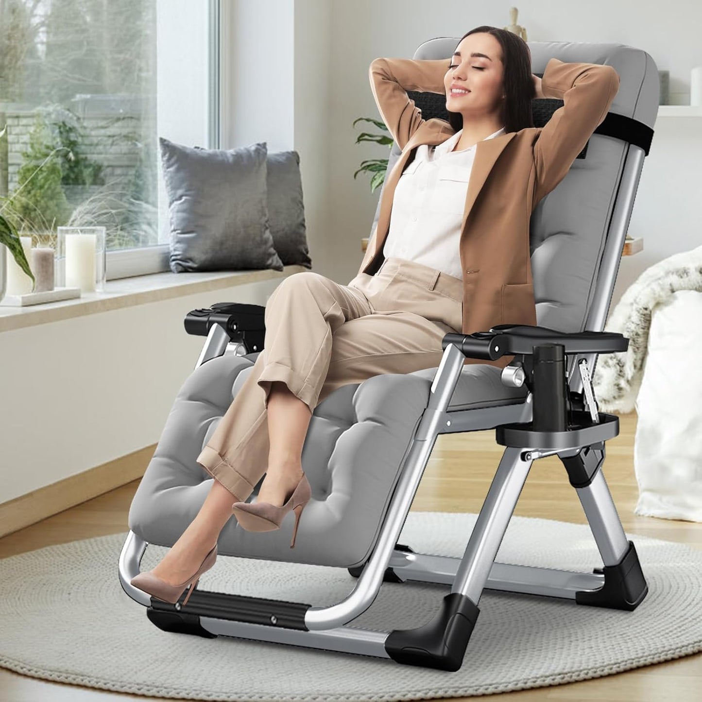 LILYPELLE Comfy Folding Chair, Folding Lounge Chair for Bedroom and Living Room, Folding Reclining Patio Chairs with Removable Cushion for Indoor Outdoor