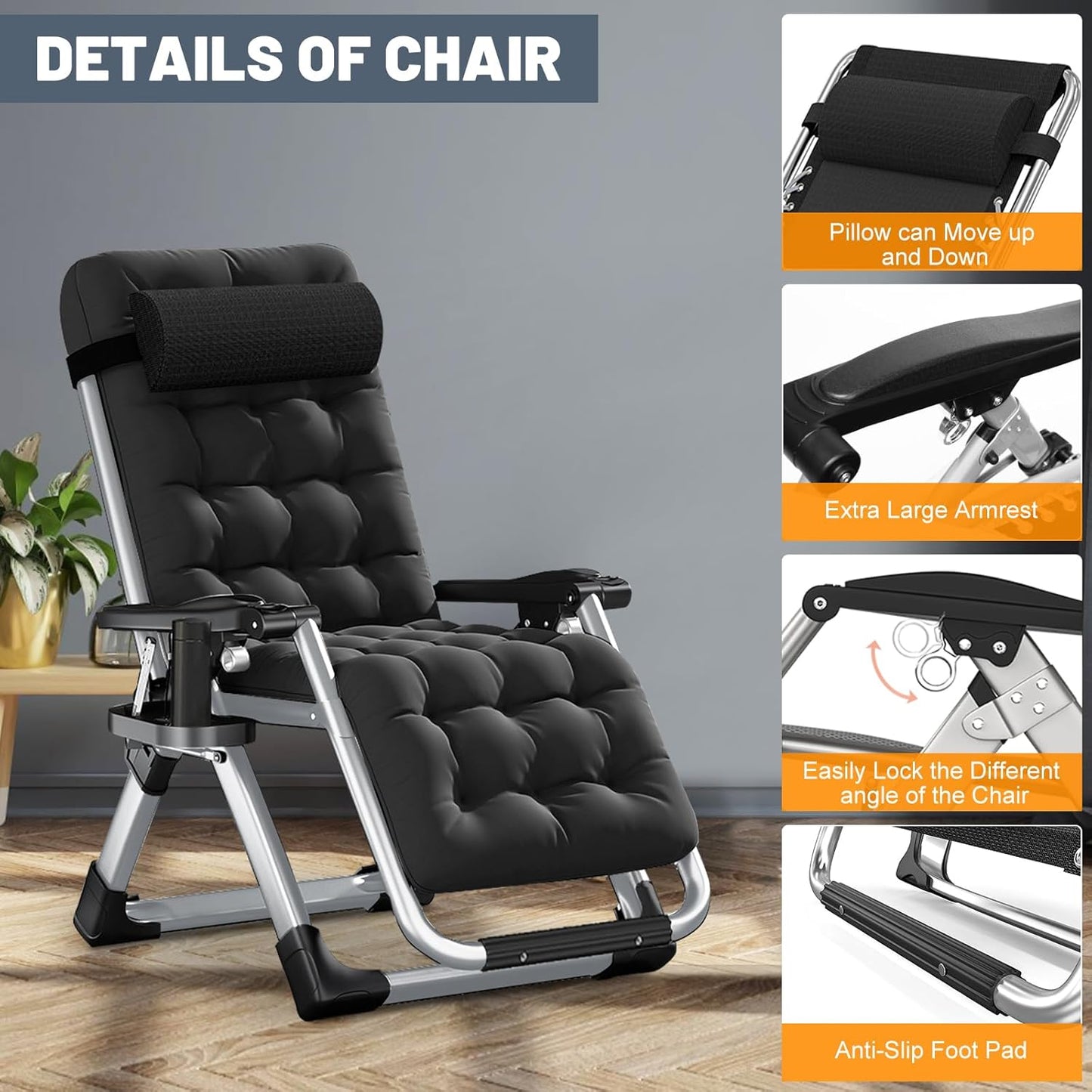 LILYPELLE Comfy Folding Chair, Folding Lounge Chair for Bedroom and Living Room, Folding Reclining Patio Chairs with Removable Cushion for Indoor Outdoor