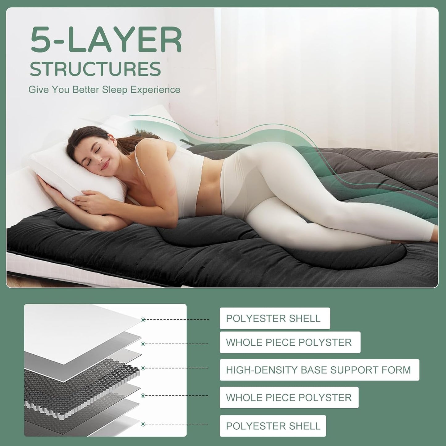 LILYPELLE Japanese Floor Mattress Futon Mattress, Twin/Full/Queen Size  Foldable Mattress, Roll Up Mattress Sleeping Tatami Mat Floor Lounger Guest Bed