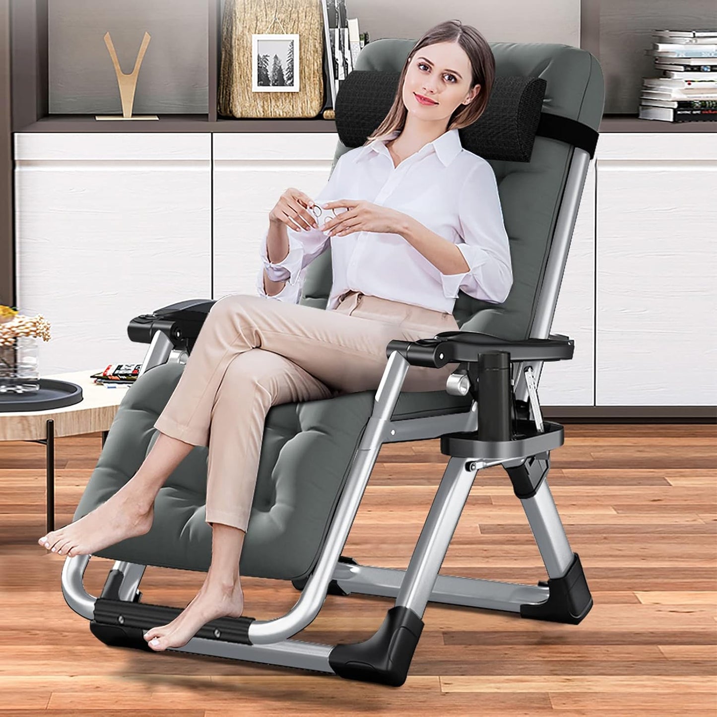 LILYPELLE Comfy Folding Chair, Folding Lounge Chair for Bedroom and Living Room, Folding Reclining Patio Chairs with Removable Cushion for Indoor Outdoor