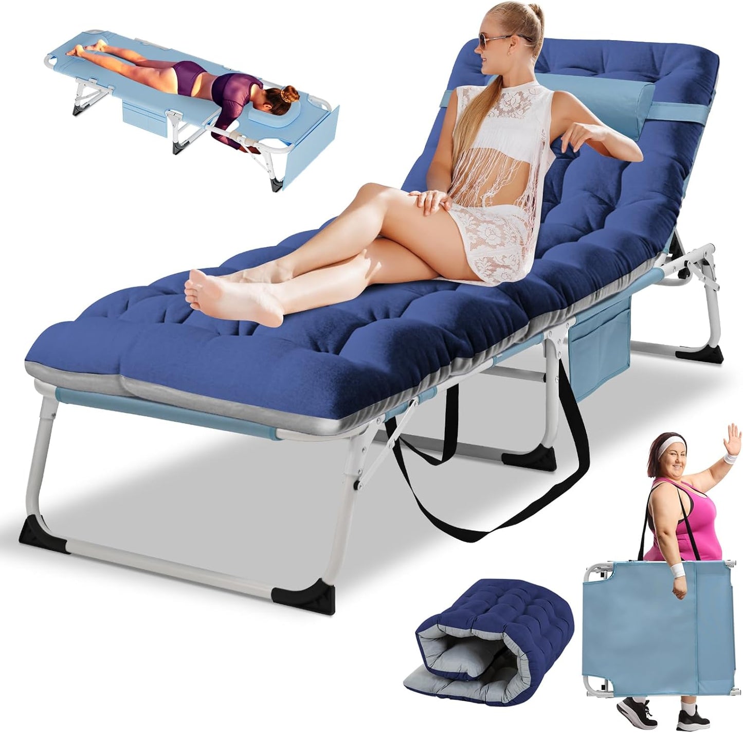 LILYPELLE Tanning Chair with Face Hole, Heavy Duty Outside Lounge Chair with Mattress, Folding Outdoor Face Down Tanning Chair Arm Hole for Beach Poolside Patio Sunbathing Lawn Camping