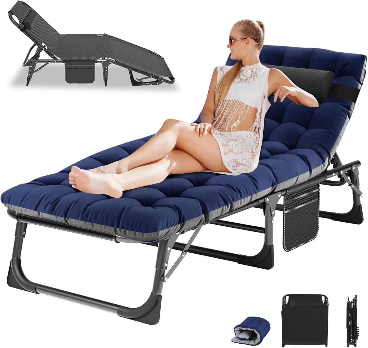 LILYPELLE Tanning Chair with Face Hole, Heavy Duty Outside Lounge Chair with Mattress, Folding Outdoor Face Down Tanning Chair Arm Hole for Beach Poolside Patio Sunbathing Lawn Camping