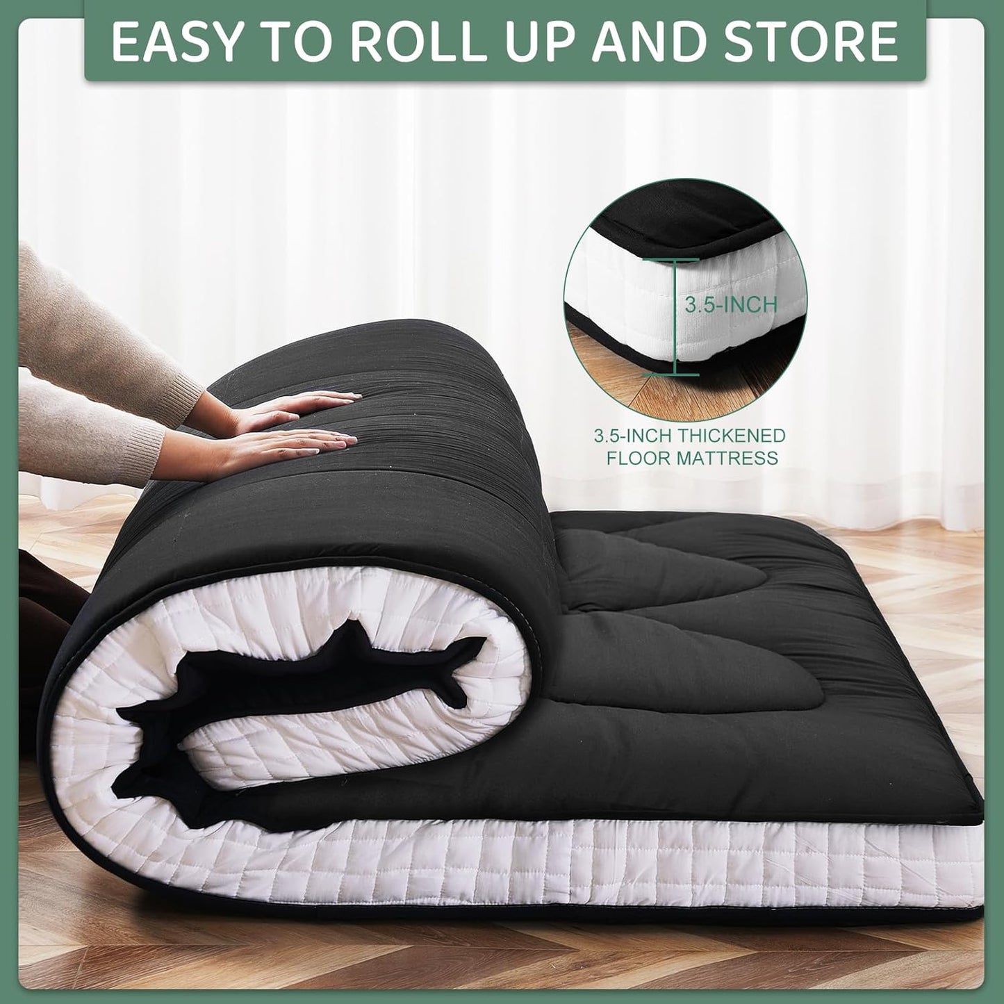 LILYPELLE Japanese Floor Mattress Futon Mattress, Twin/Full/Queen Size  Foldable Mattress, Roll Up Mattress Sleeping Tatami Mat Floor Lounger Guest Bed