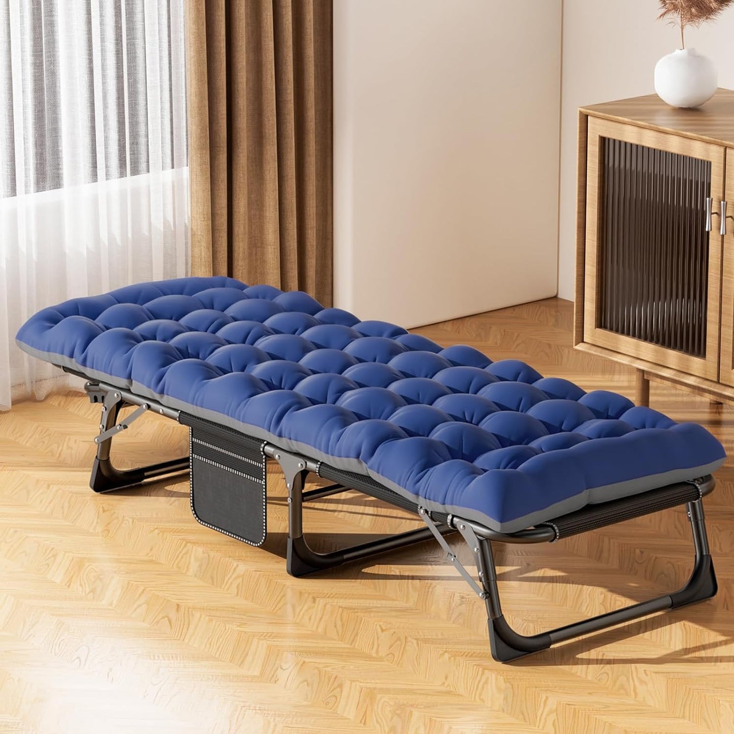 LILYPELLE Folding Lounge Chair with Mattress, 5 Position Adjustable Folding Cot Portable Outdoor Folding Chaise Lounge Chair for Outside, Sunbathing, Camping, Pool, Beach, Patio