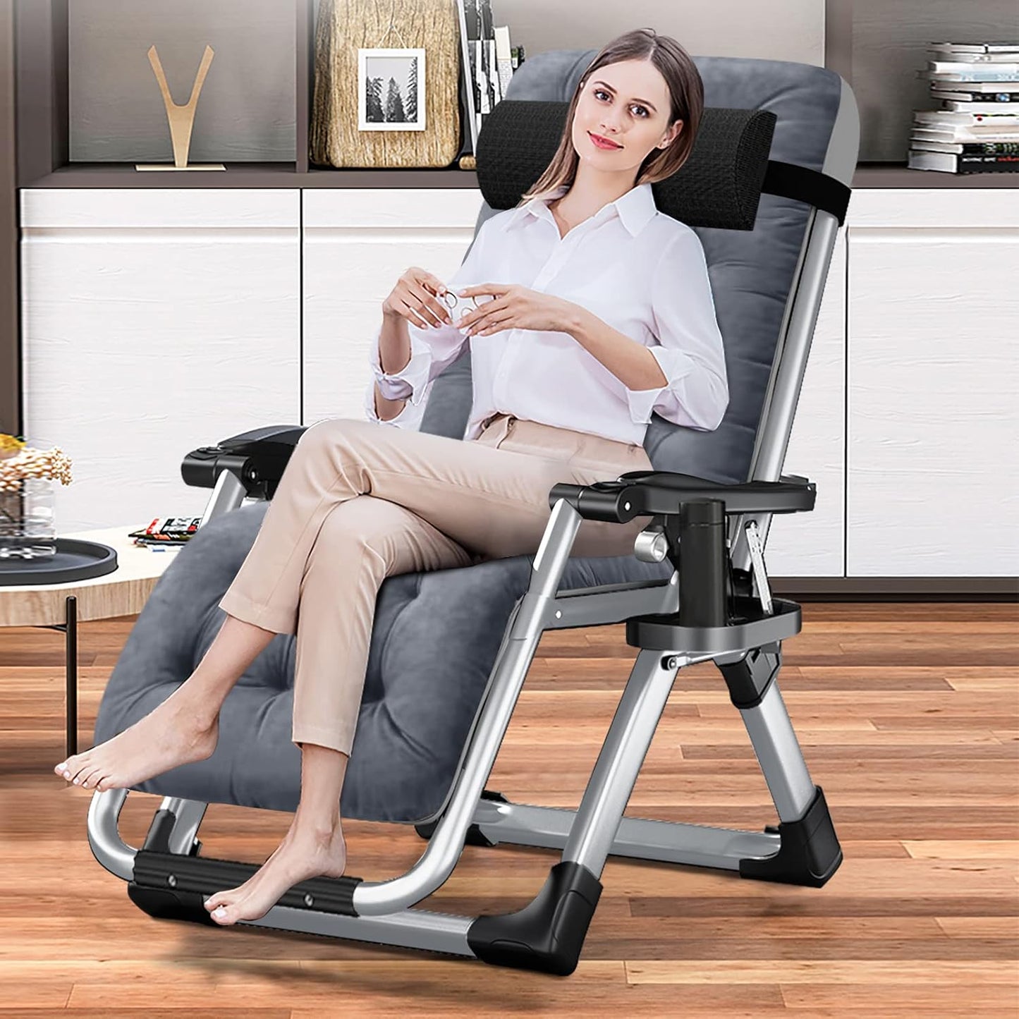 LILYPELLE Comfy Folding Chair, Folding Lounge Chair for Bedroom and Living Room, Folding Reclining Patio Chairs with Removable Cushion for Indoor Outdoor