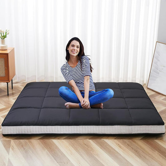 LILYPELLE Japanese Floor Mattress Futon Mattress, Foldable Mattress, Roll Up Mattress Sleeping Tatami Mat Floor Lounger Guest Bed, Easy to Store and Portable for Camping Couch, Queen