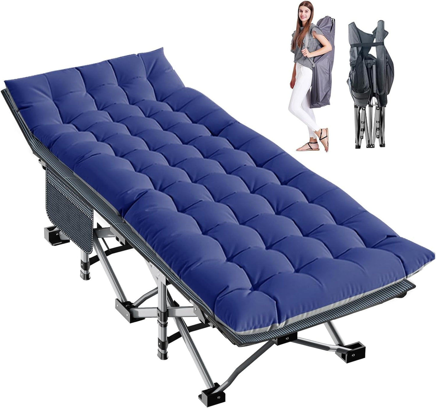 LILYPELLE Folding Camping Cot, Heavy Duty Sleeping Cots with Carry Bag, Double Layer Oxford Portable Travel Camp Cots for Home, Office Nap and Outdoor Beach