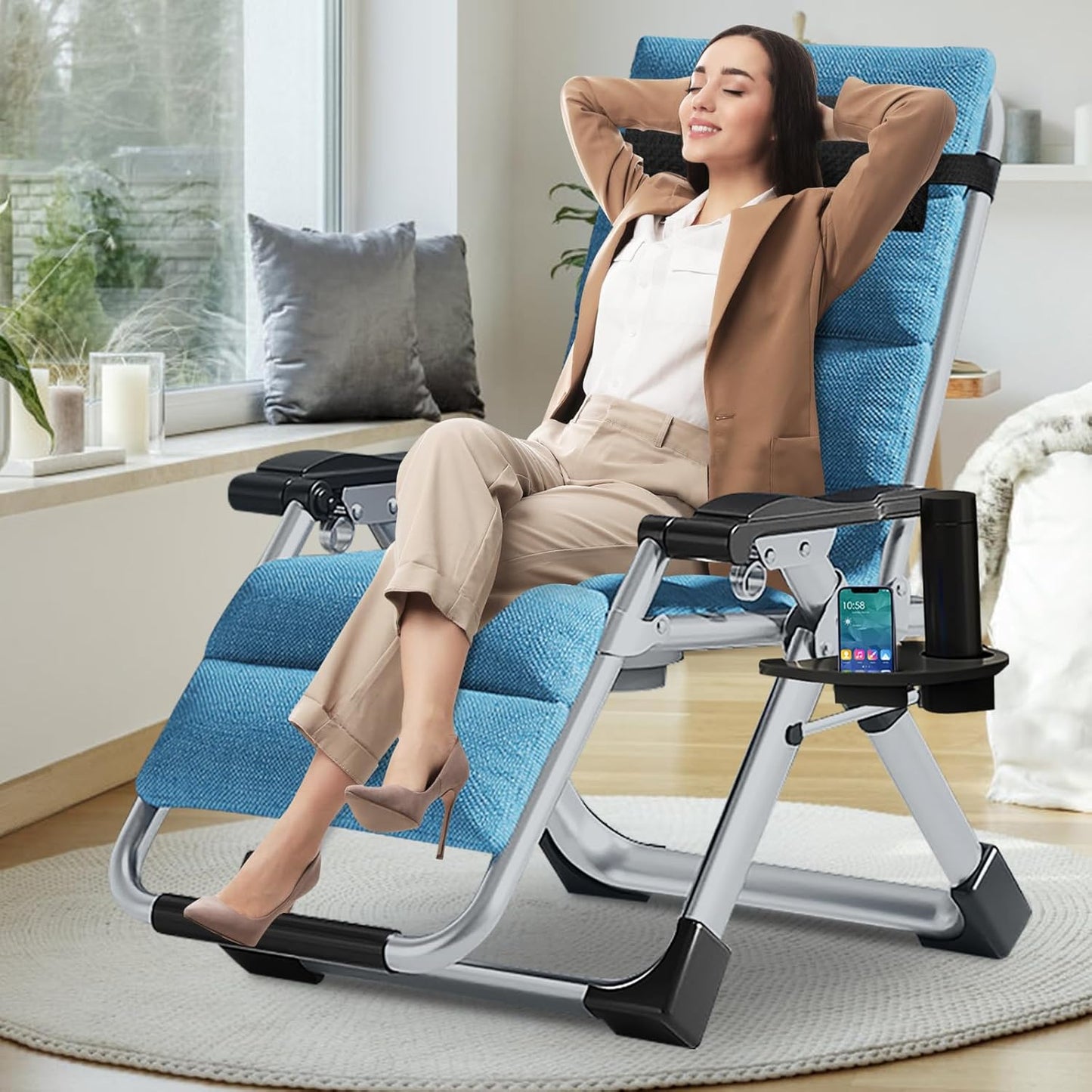 LILYPELLE Comfy Folding Chair, Folding Lounge Chair for Bedroom and Living Room, Folding Reclining Patio Chairs with Removable Cushion for Indoor Outdoor