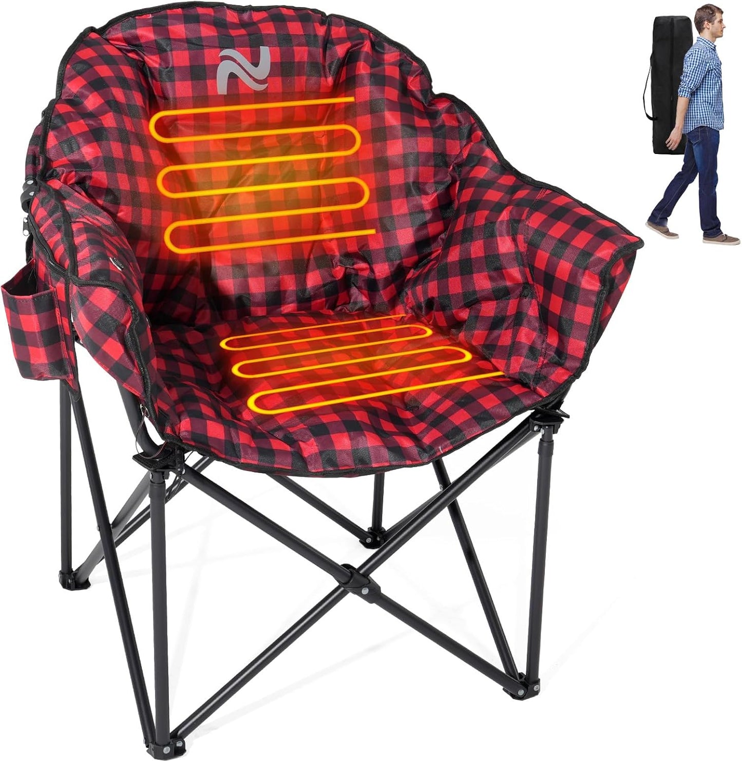 LILYPELLE Oversized Heated Camping Chair, Patio Lounge Chairs with 3 Heat Levels, Portable Folding Heated Chair Round Moon Saucer Folding Lawn Chair Outdoor Chair for Camping, Lounge Patio