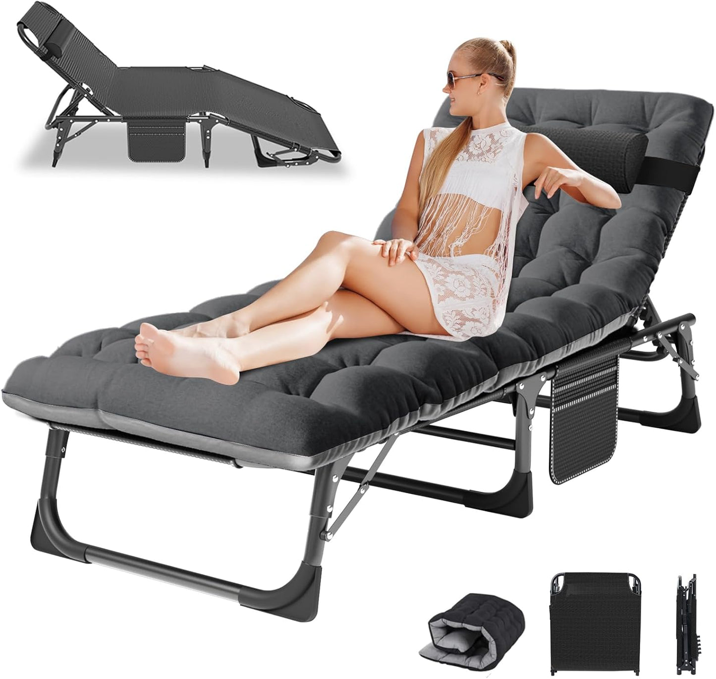 LILYPELLE Tanning Chair with Face Hole, Heavy Duty Outside Lounge Chair with Mattress, Folding Outdoor Face Down Tanning Chair Arm Hole for Beach Poolside Patio Sunbathing Lawn Camping