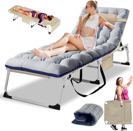 LILYPELLE Tanning Chair with Face Hole, Heavy Duty Outside Lounge Chair with Mattress, Folding Outdoor Face Down Tanning Chair Arm Hole for Beach Poolside Patio Sunbathing Lawn Camping