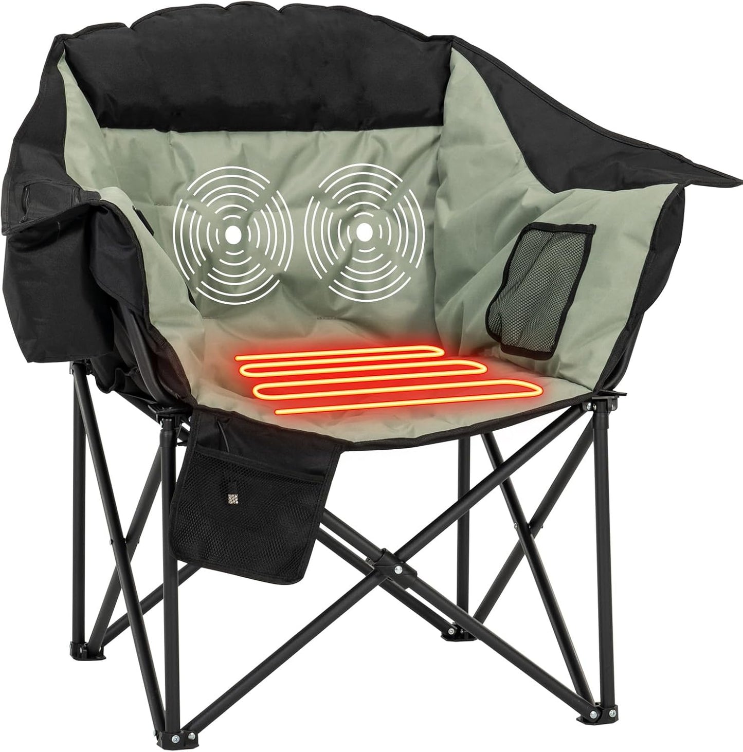 LILYPELLE Oversized Heated Camping Chair, Patio Lounge Chairs with 3 Heat Levels, Portable Folding Heated Chair Round Moon Saucer Folding Lawn Chair Outdoor Chair for Camping, Lounge Patio