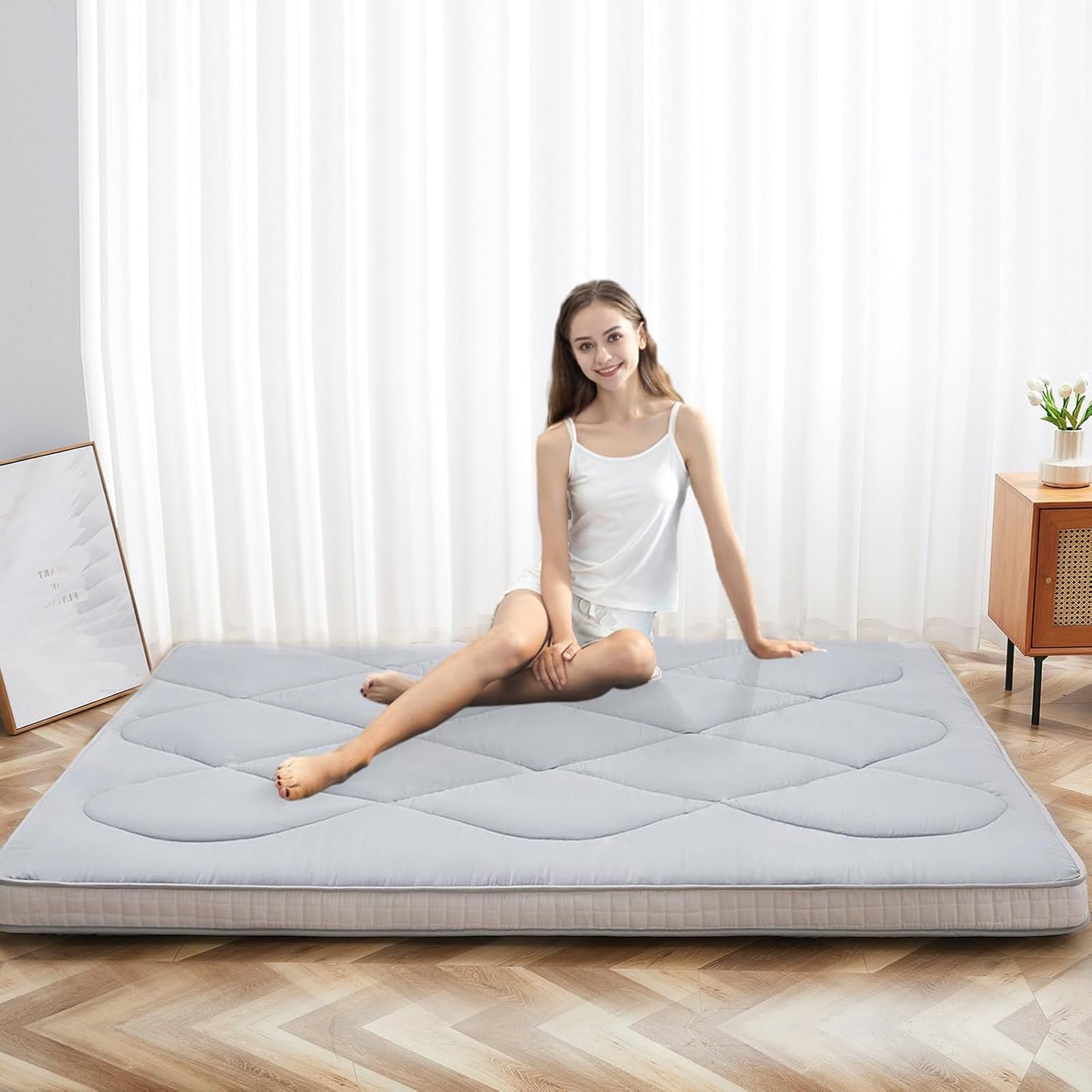 LILYPELLE Japanese Floor Mattress Futon Mattress, Twin/Full/Queen Size  Foldable Mattress, Roll Up Mattress Sleeping Tatami Mat Floor Lounger Guest Bed