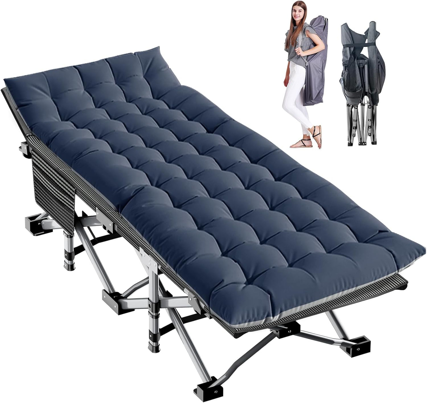 LILYPELLE Folding Camping Cot, Heavy Duty Sleeping Cots with Carry Bag, Double Layer Oxford Portable Travel Camp Cots for Home, Office Nap and Outdoor Beach