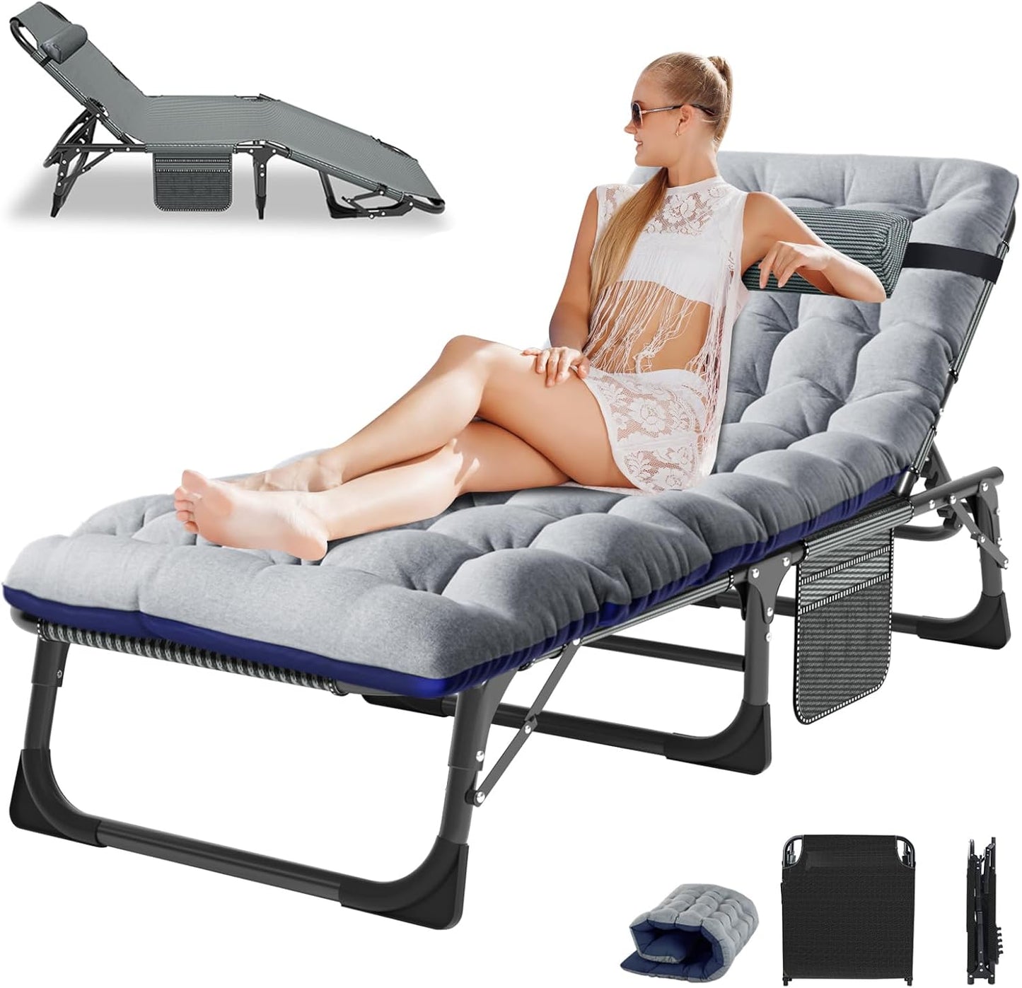 LILYPELLE Tanning Chair with Face Hole, Heavy Duty Outside Lounge Chair with Mattress, Folding Outdoor Face Down Tanning Chair Arm Hole for Beach Poolside Patio Sunbathing Lawn Camping