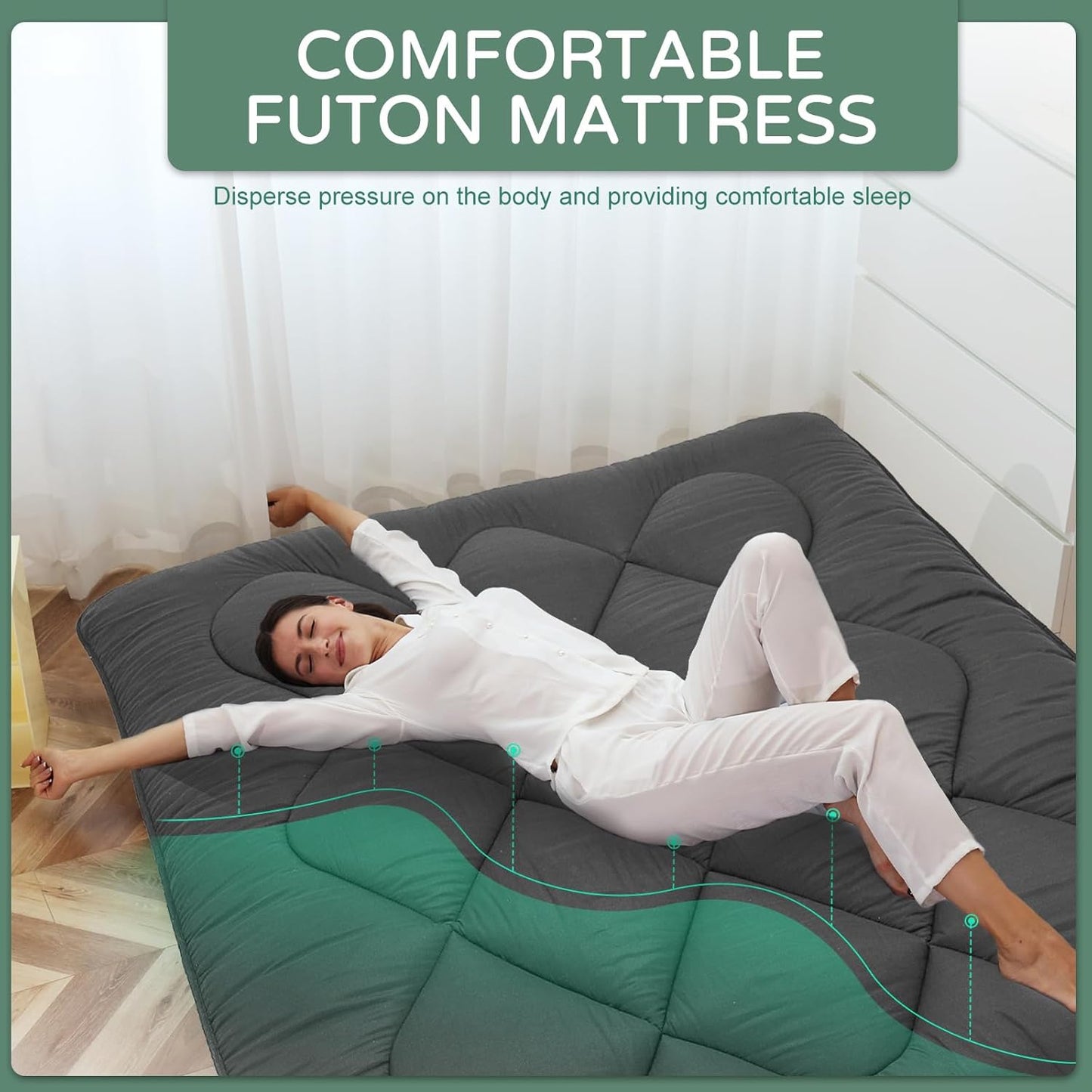 LILYPELLE Japanese Floor Mattress Futon Mattress, Twin/Full/Queen Size  Foldable Mattress, Roll Up Mattress Sleeping Tatami Mat Floor Lounger Guest Bed